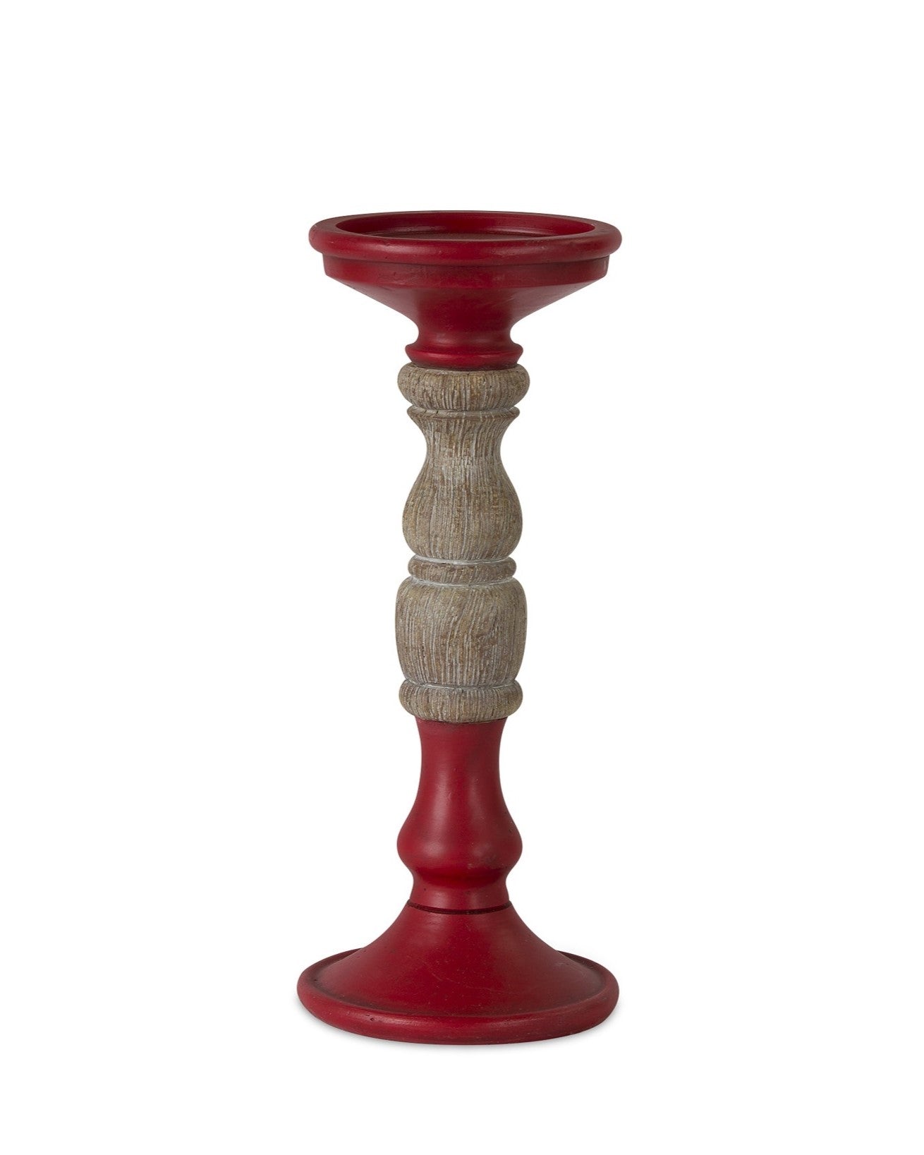 Set of Three Red and Natural Resin Ornate Tabletop Pillar Candle Holders