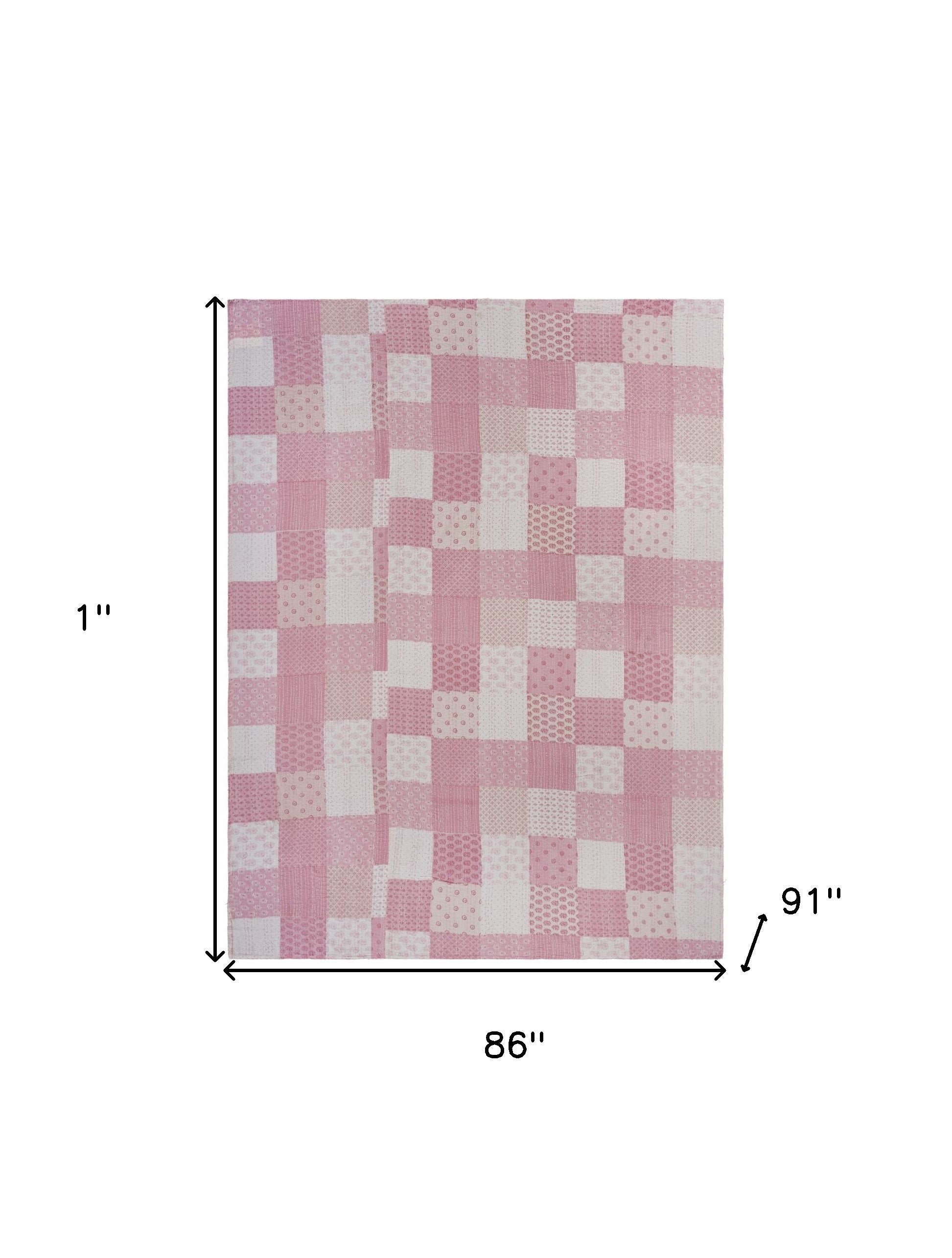 Pink Knitted Cotton Geometric Reversable Throw