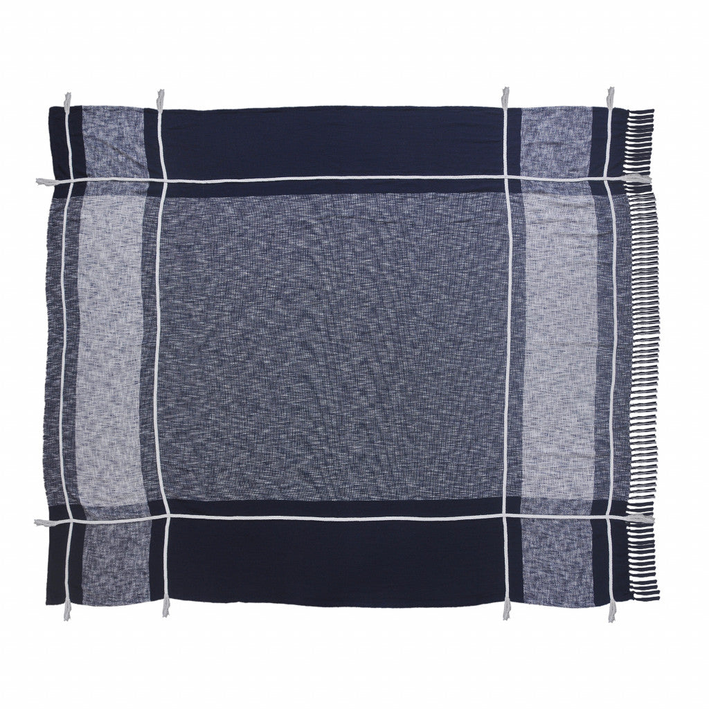 Blue Woven Cotton Geometric Throw