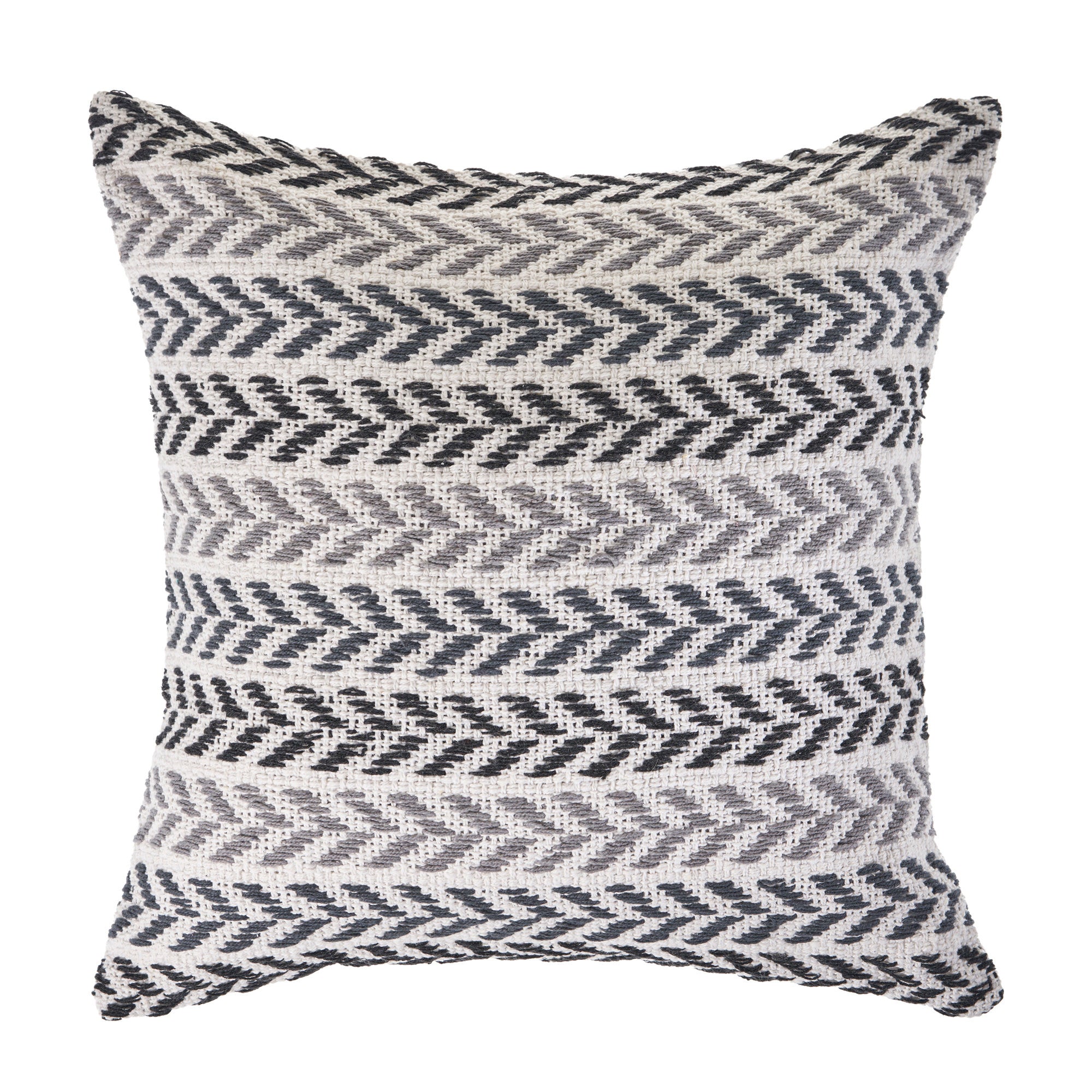 18" X 18" Gray Black And White 100% Cotton Chevron Zippered Pillow