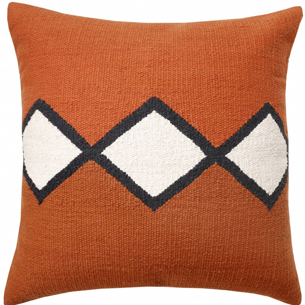 20" X 20" Orange White And Black 100% Cotton Geometric Zippered Pillow