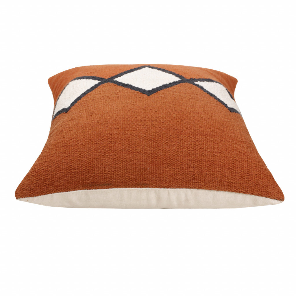 20" X 20" Orange White And Black 100% Cotton Geometric Zippered Pillow