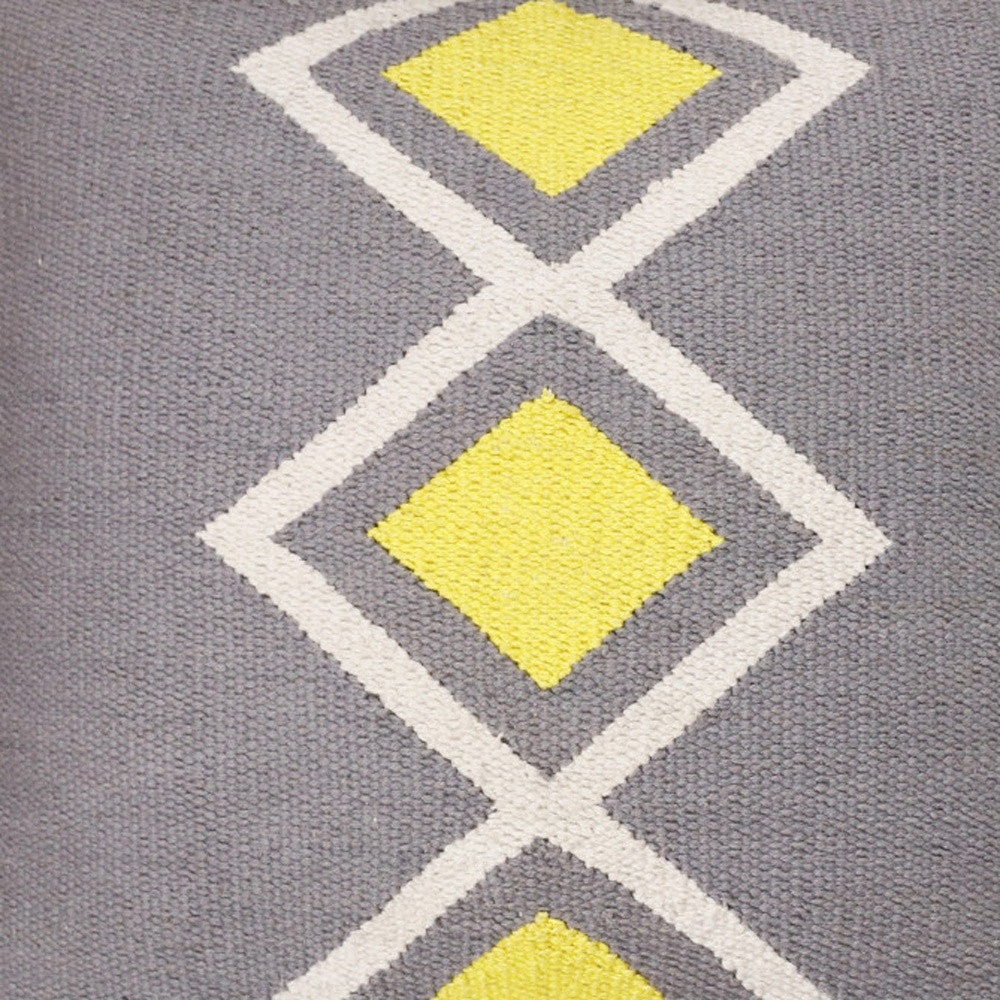 20" X 20" Gray White And Yellow 100% Cotton Geometric Zippered Pillow