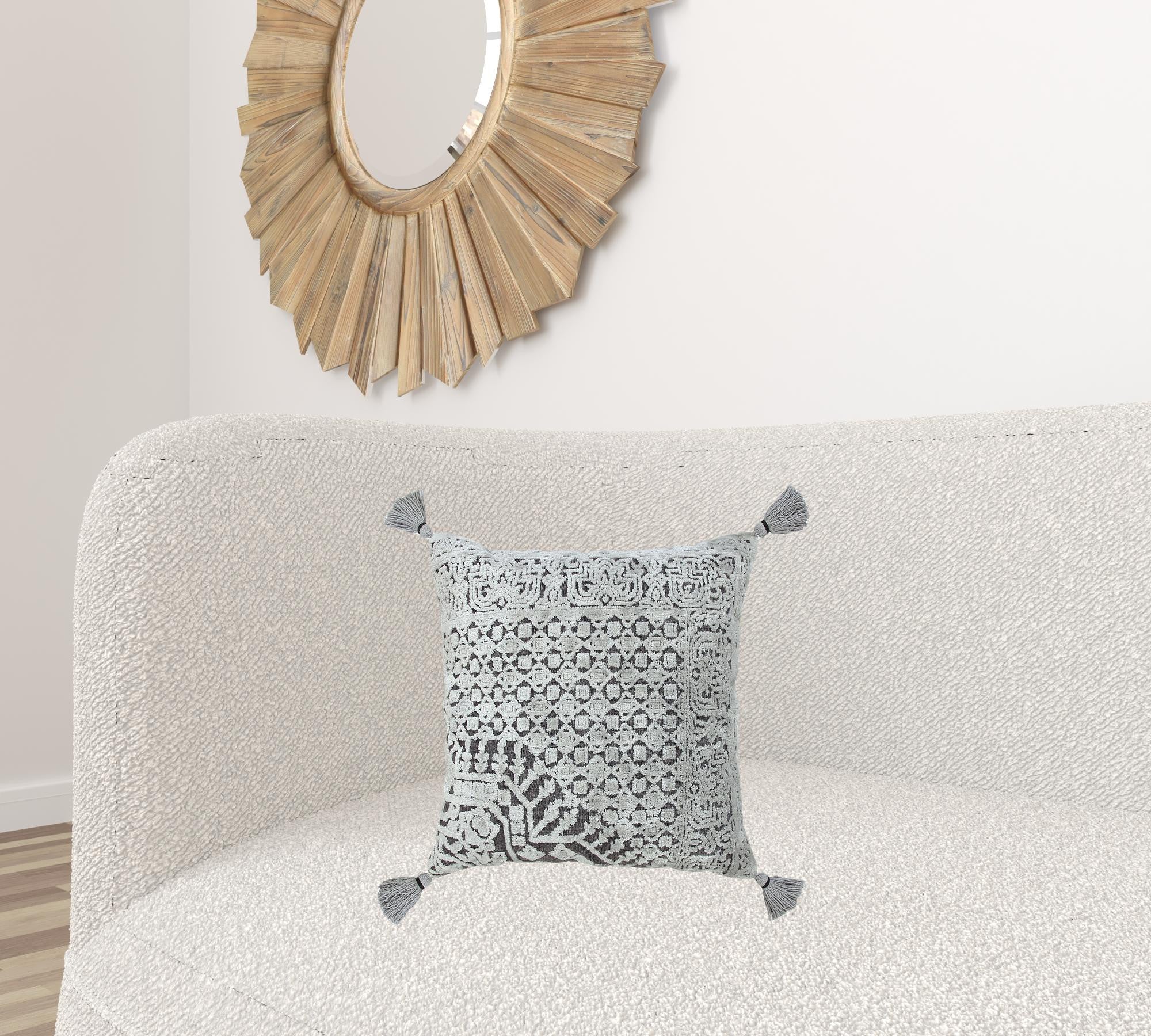 20" X 20" Silver Gray And Dark Gray Viscose Geometric Zippered Pillow