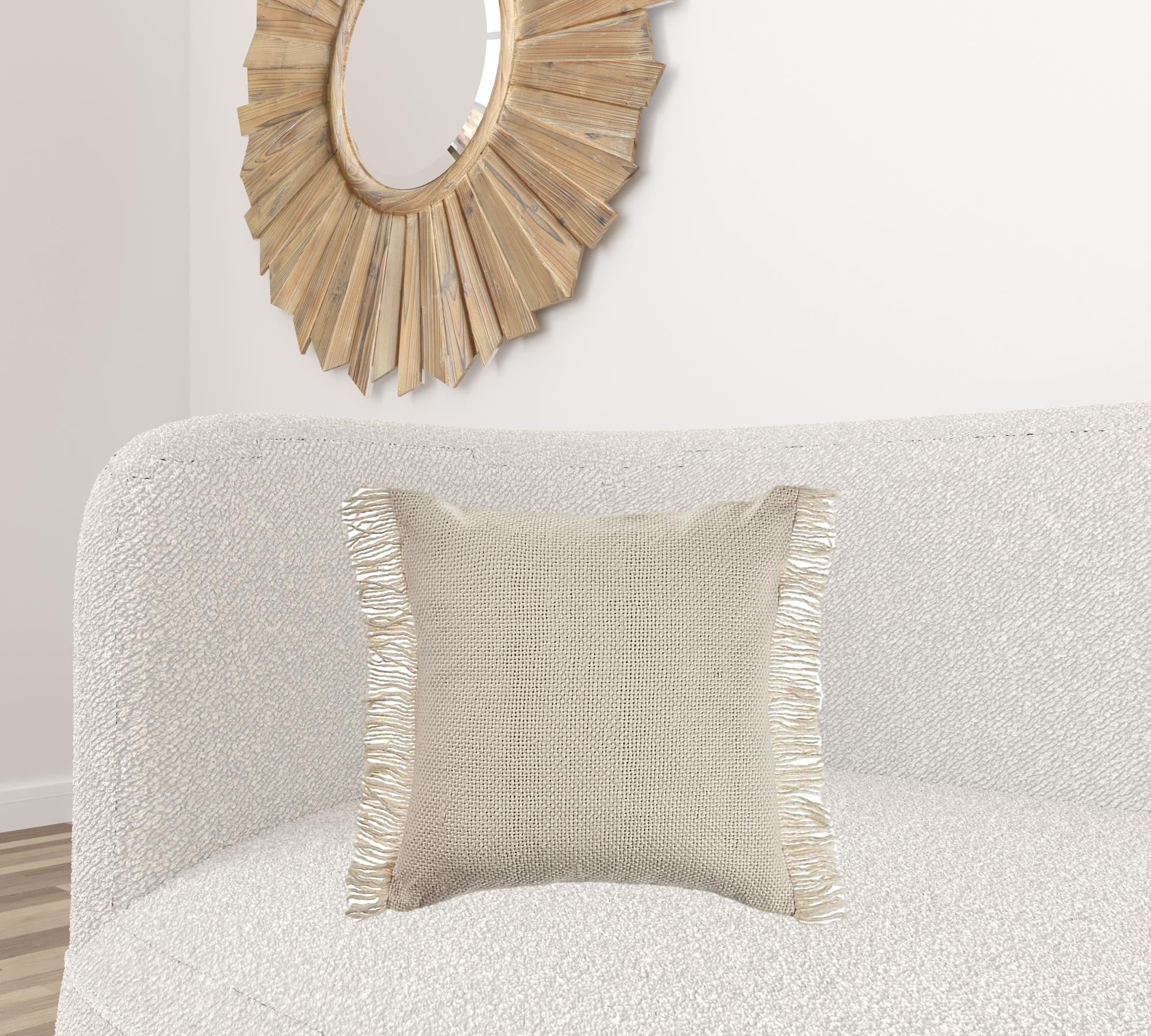 20" X 20" Ivory And White 100% Cotton Zippered Pillow