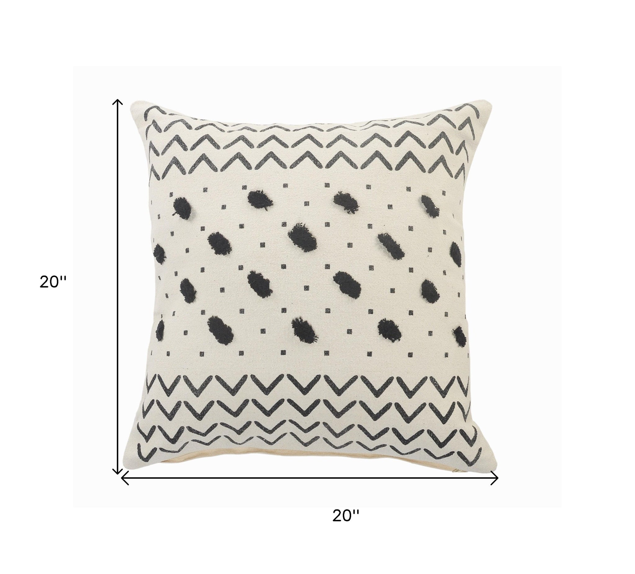 20" X 20" Cream And Black 100% Cotton Chevron Zippered Pillow