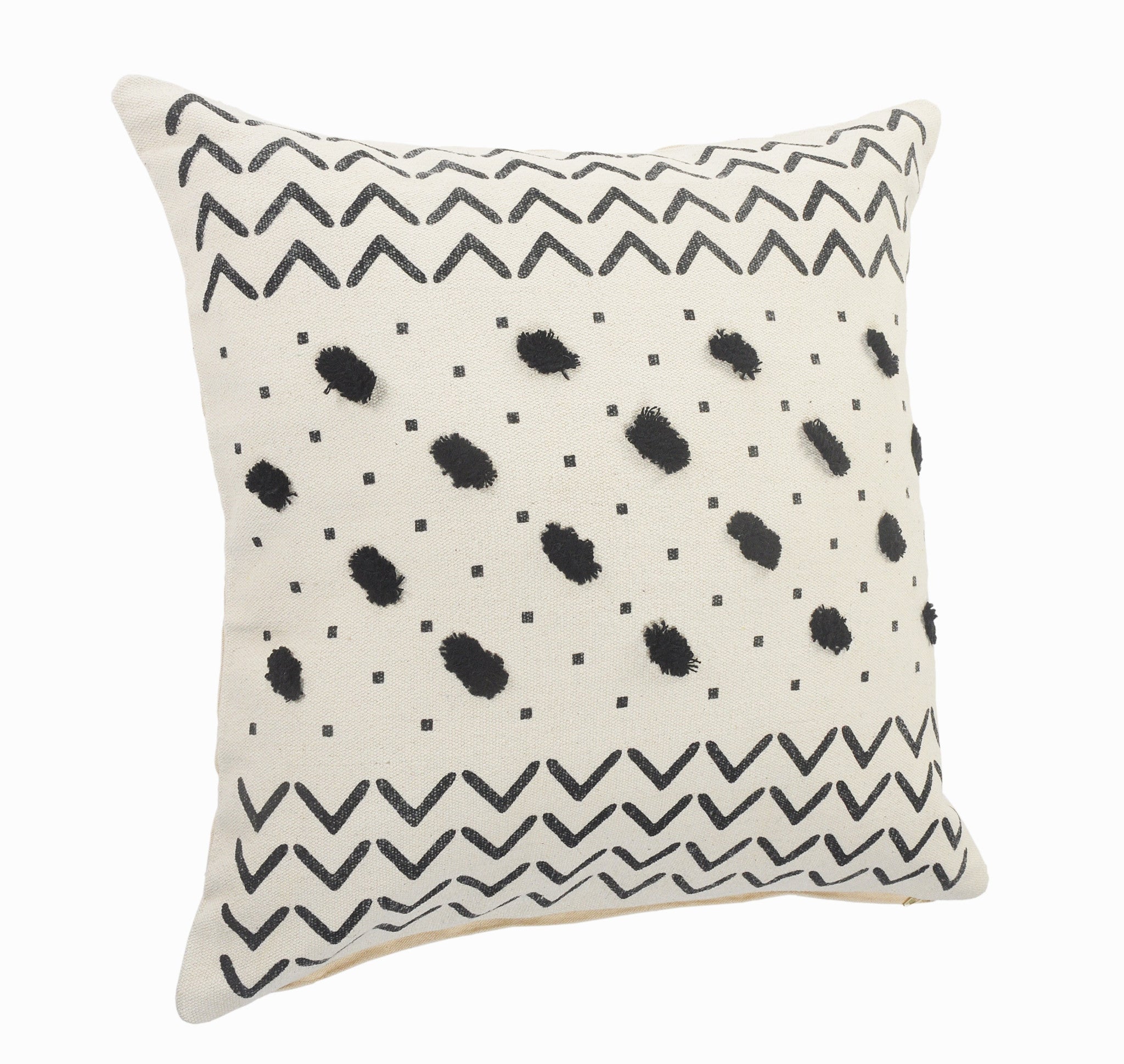 20" X 20" Cream And Black 100% Cotton Chevron Zippered Pillow