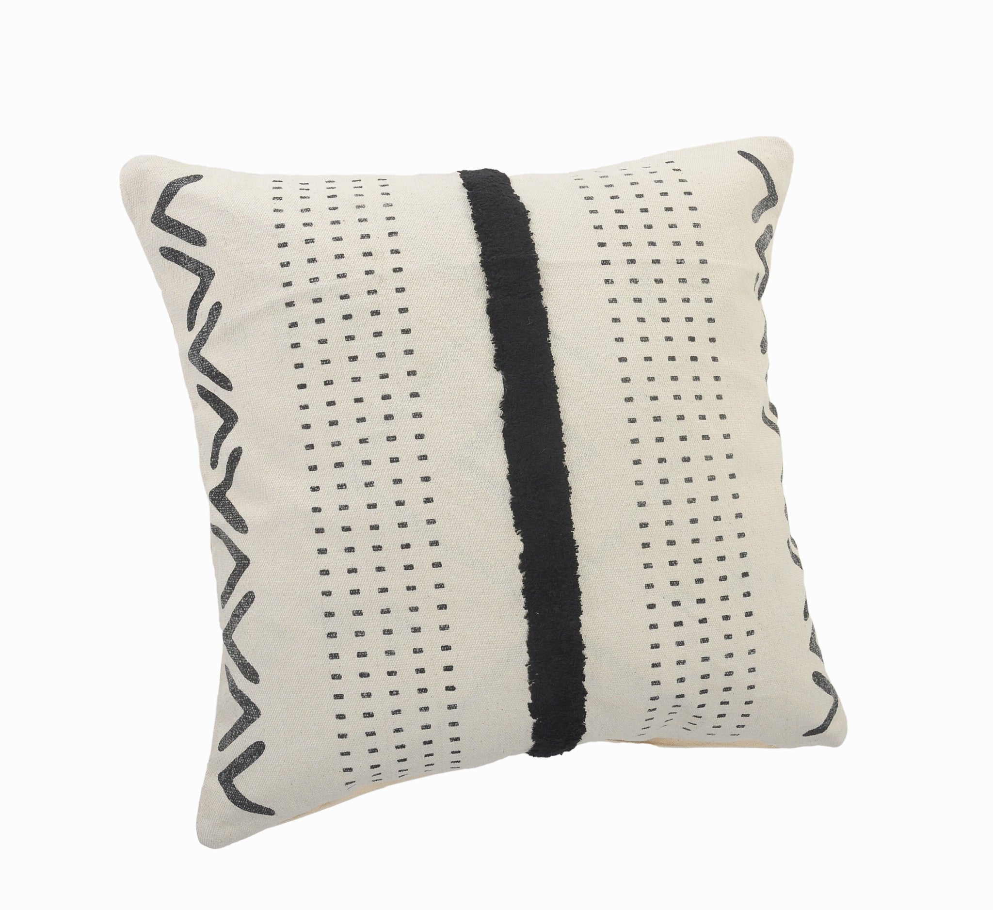 20" X 20" Cream And Black 100% Cotton Geometric Zippered Pillow