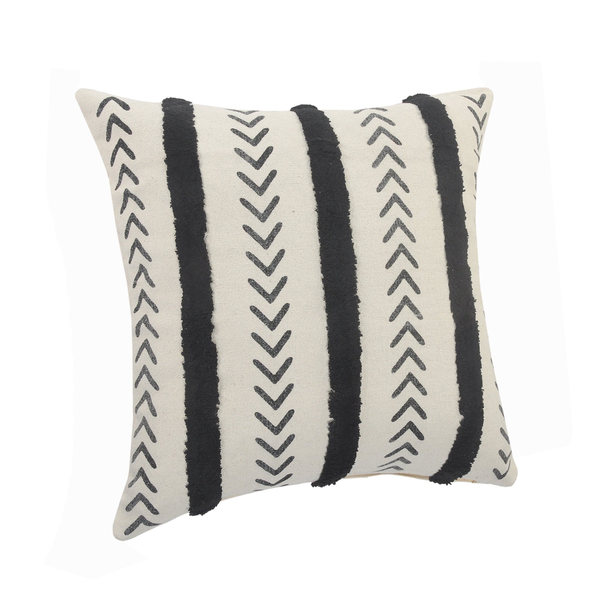 20" X 20" Cream And Black 100% Cotton Geometric Zippered Pillow