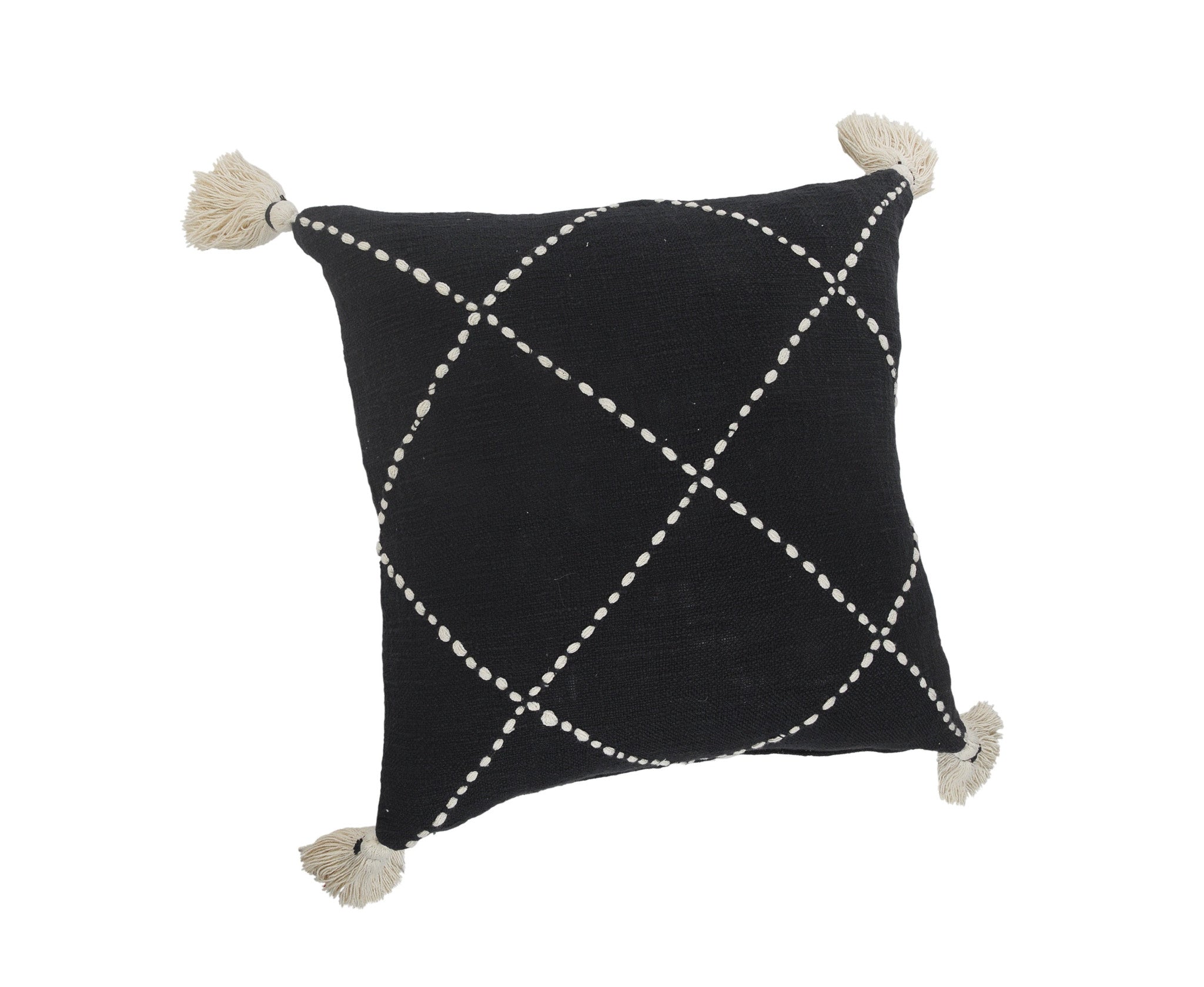 20" X 20" White And Black 100% Cotton Geometric Zippered Pillow