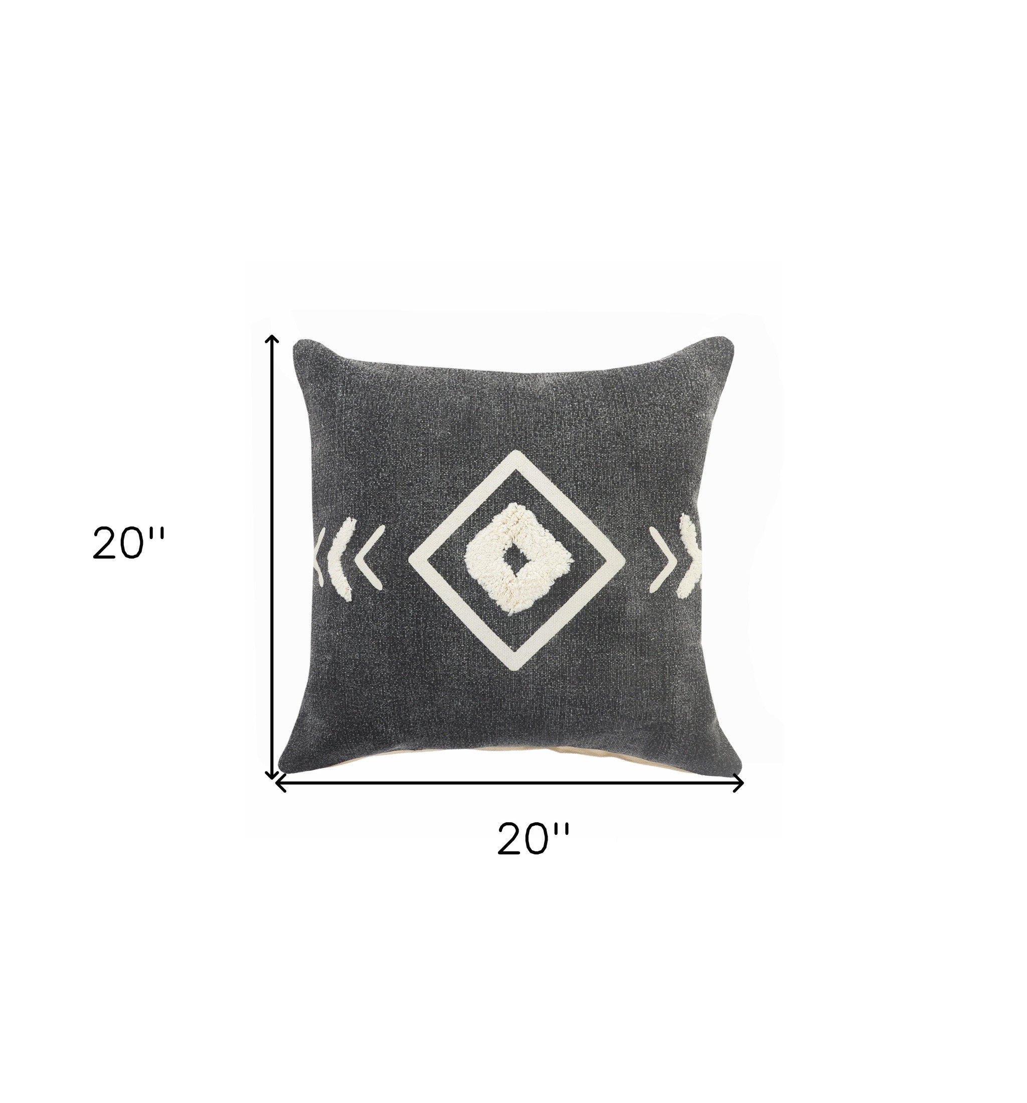 20" X 20" White And Black 100% Cotton Geometric Zippered Pillow