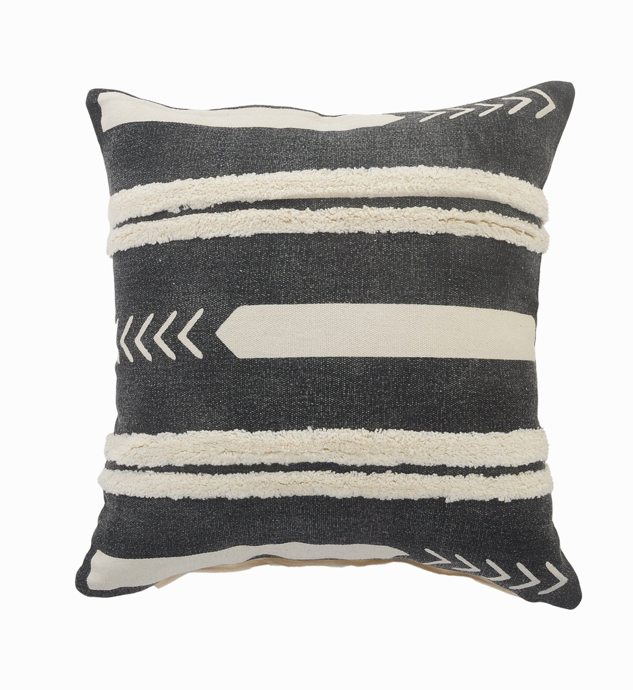 20" X 20" White And Black 100% Cotton Geometric Zippered Pillow