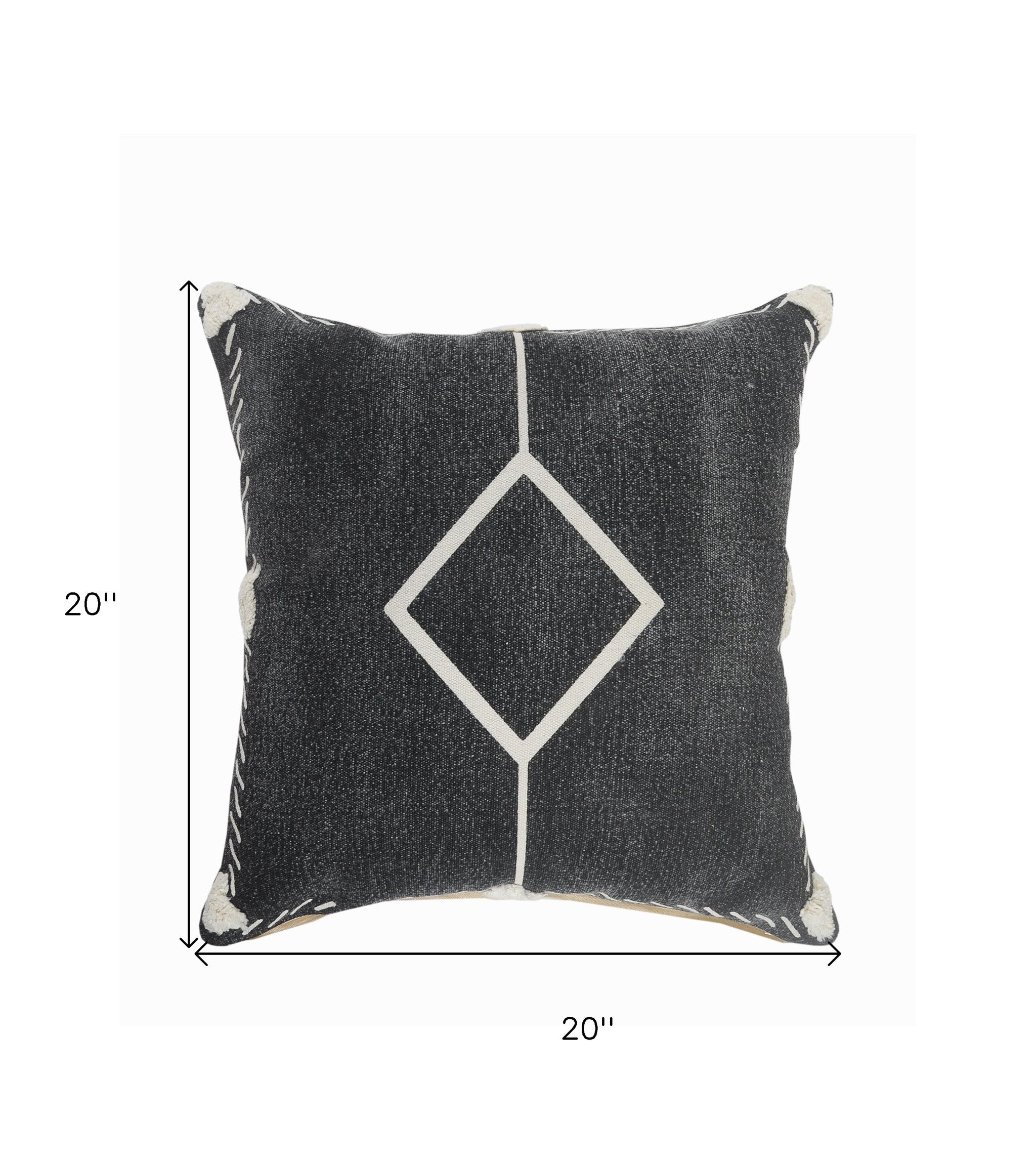 20" X 20" White And Black 100% Cotton Geometric Zippered Pillow