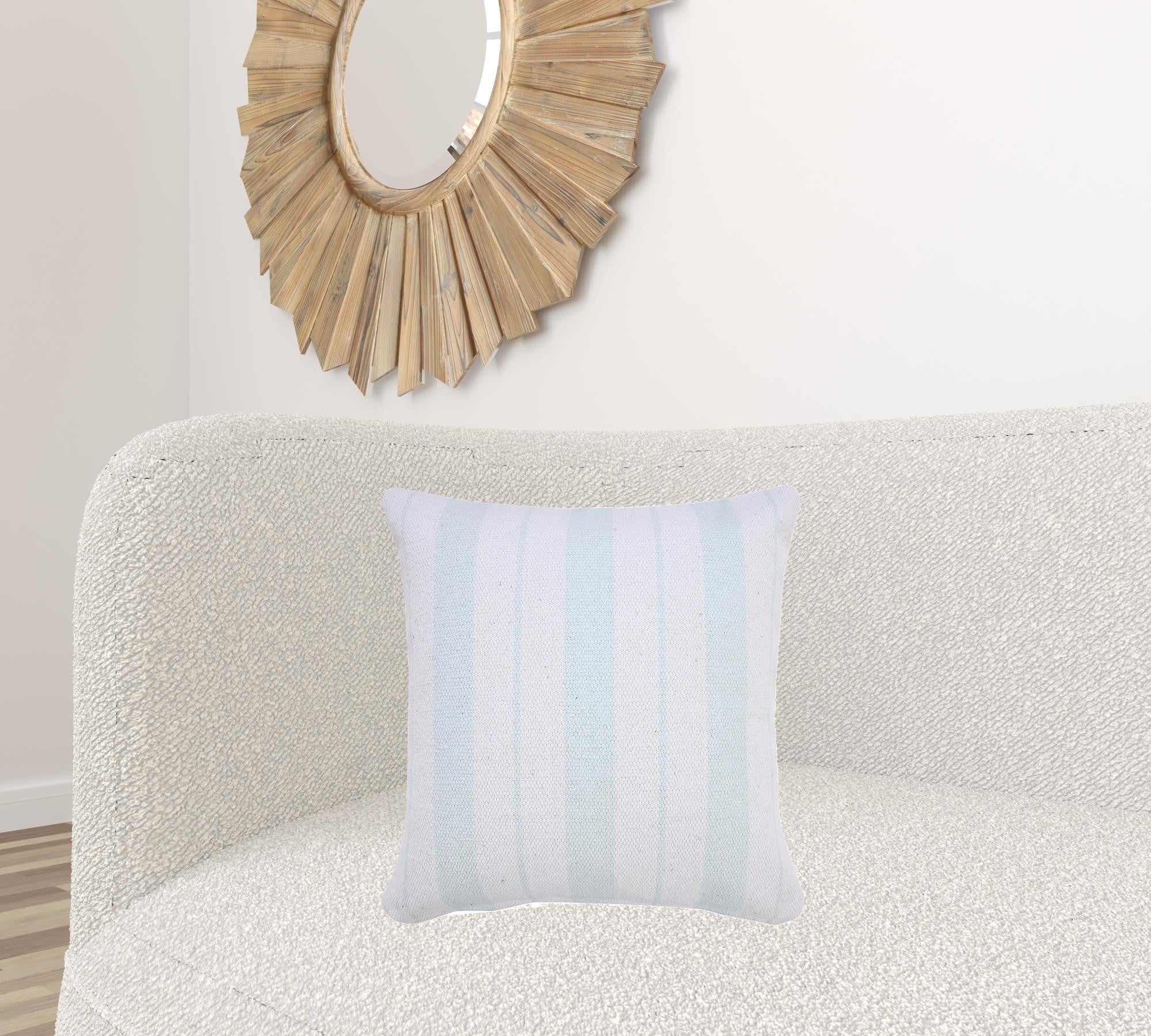 20" X 20" Bright Blue And White 100% Cotton Coastal Zippered Pillow