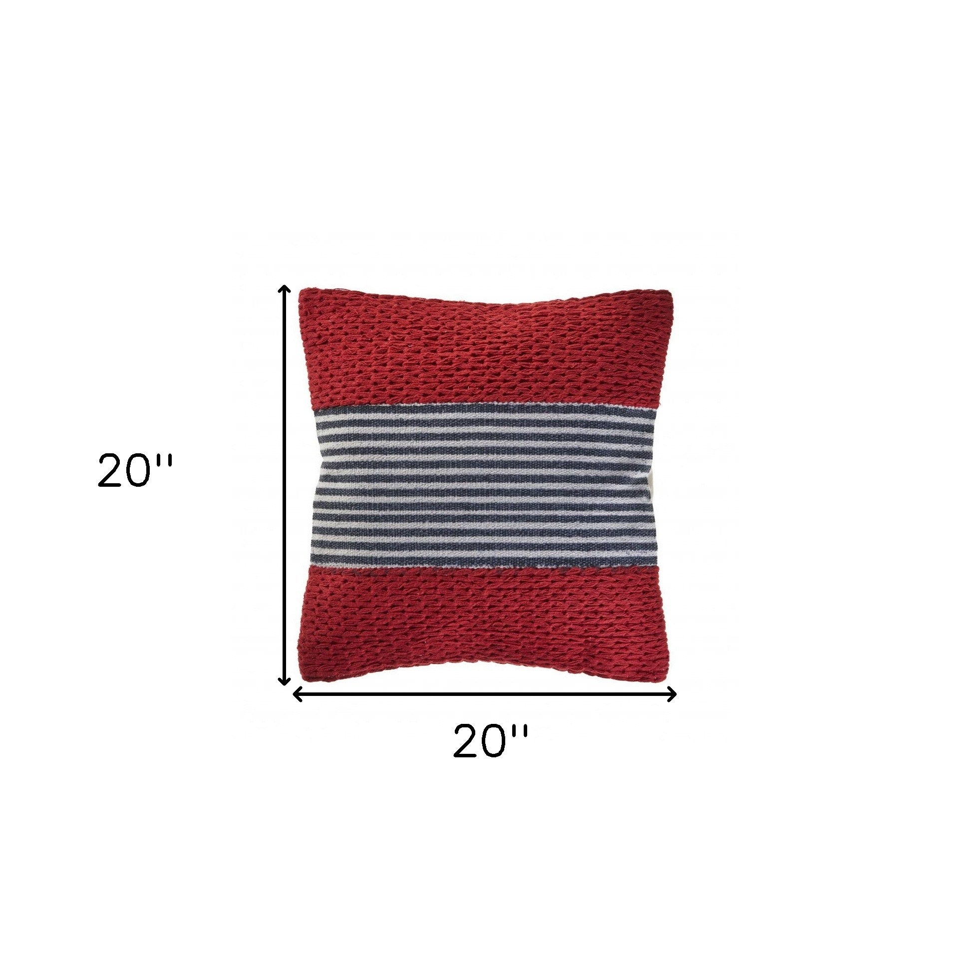 20" X 20" Red And Blue 100% Cotton Striped Zippered Pillow