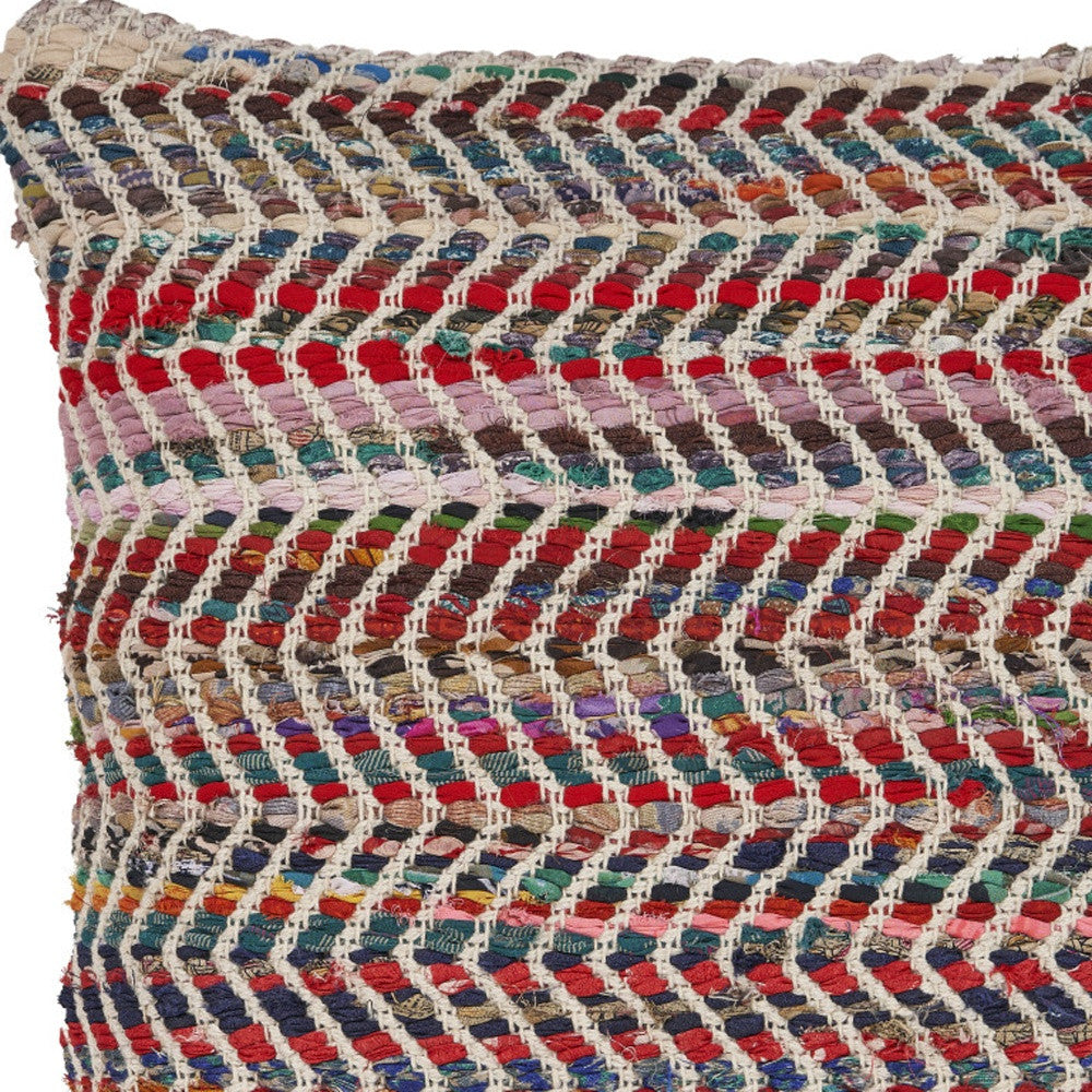 18" X 18" Blue and Red Chevron Cotton Blend Zippered Pillow