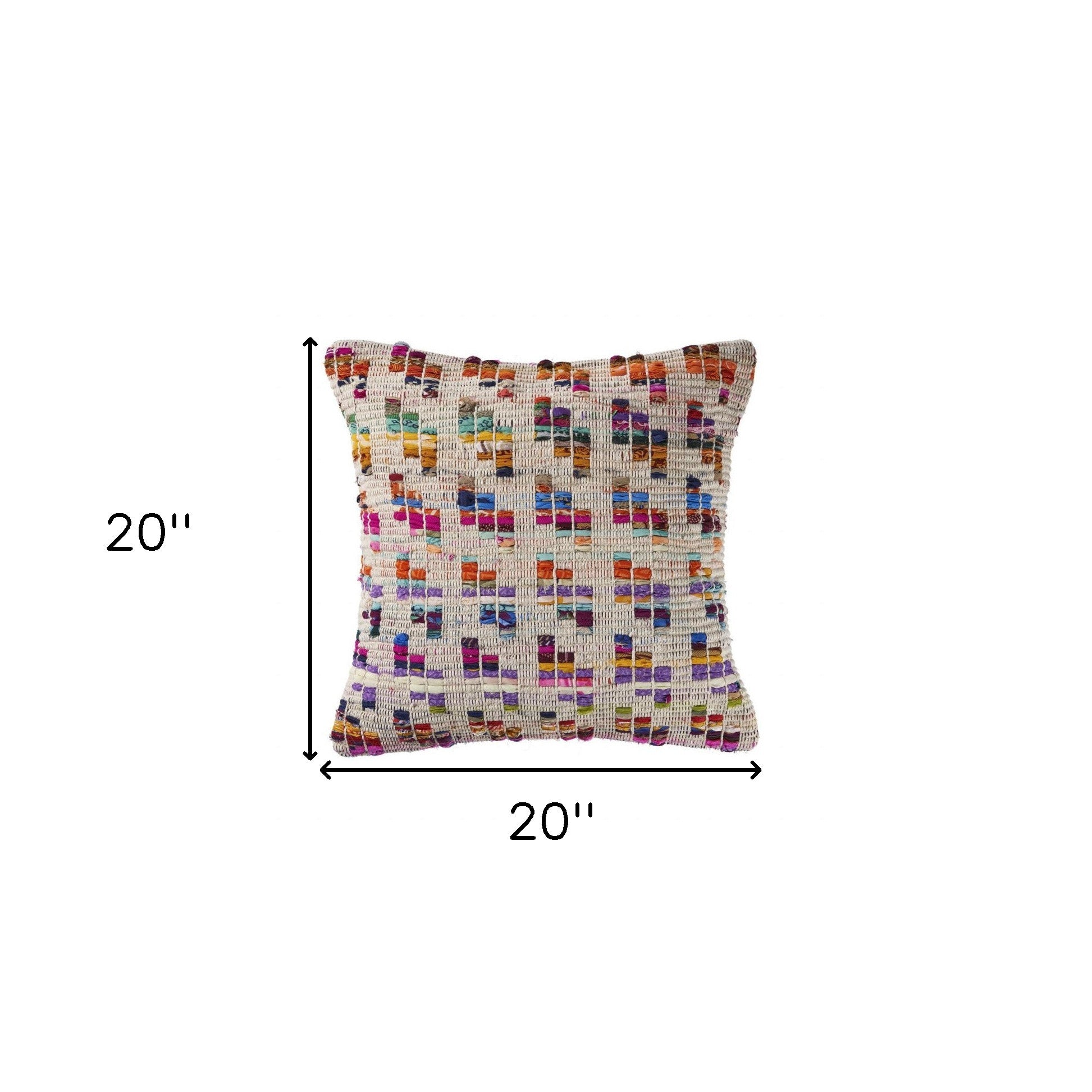 20" X 20" Beige Red Green Blue Yellow Orange And Pink 100% Cotton Geometric Zippered Pillow