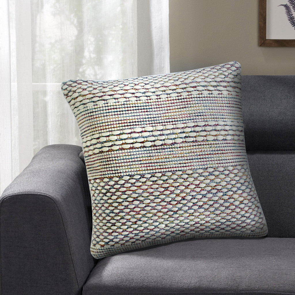 20" X 20" Ivory Red Green Blue Yellow And Orange 100% Cotton Geometric Zippered Pillow