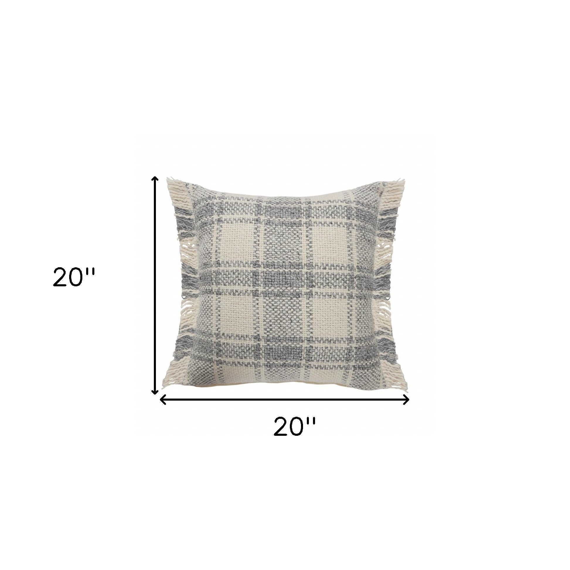 20" X 20" White And Gray-Blue Polyester Plaid Zippered Pillow