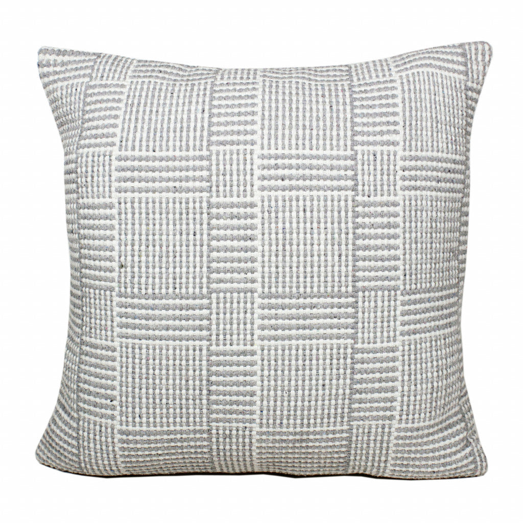 20" X 20" Gray And White 100% Cotton Geometric Zippered Pillow