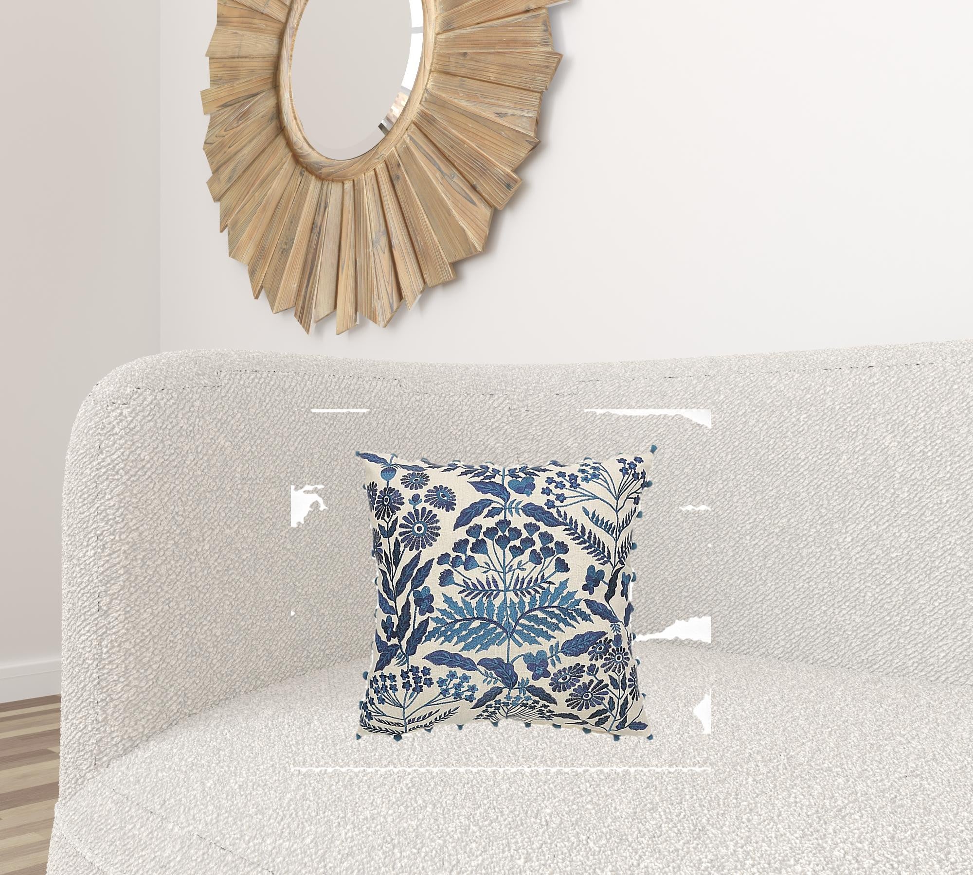 20" Navy and Off-White Cotton Throw Pillow