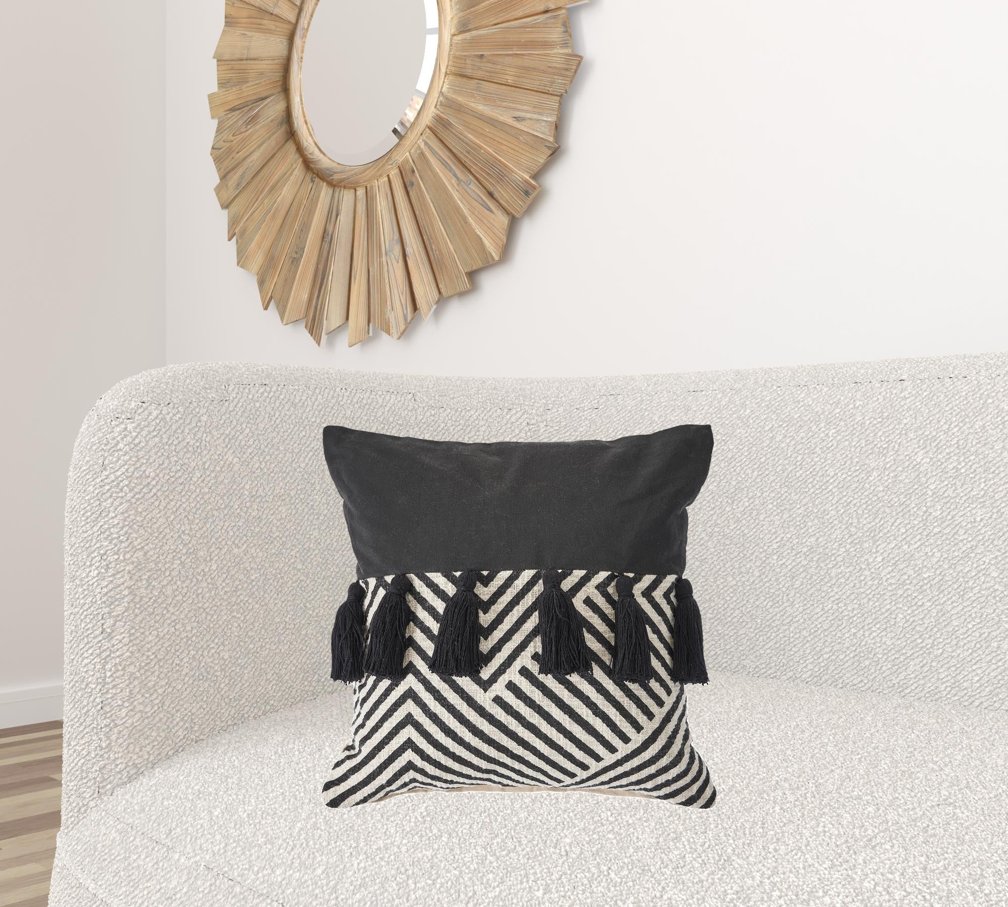 20" X 20" Black And White 100% Cotton Chevron Zippered Pillow