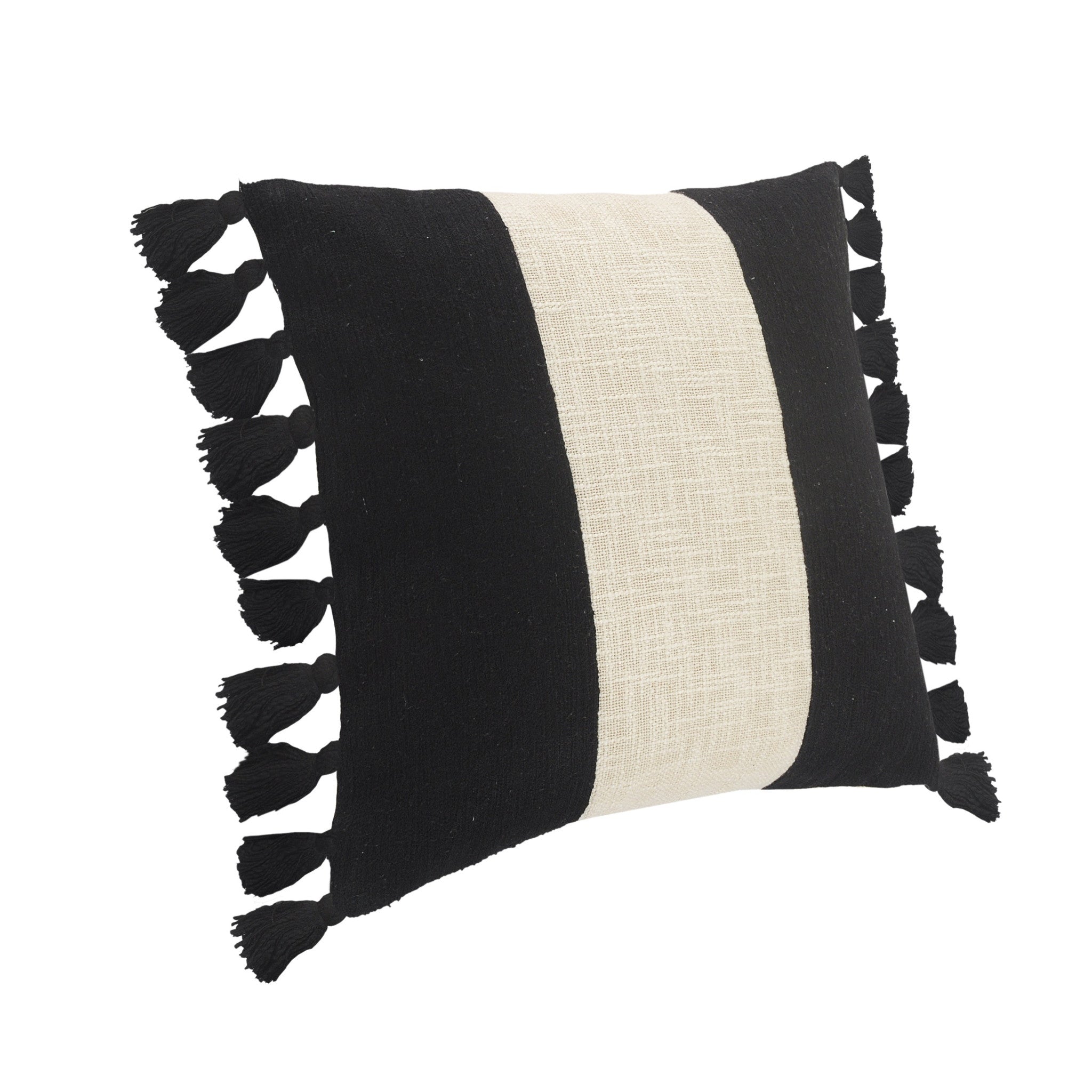 20" X 20" Black And Ivory 100% Cotton Striped Zippered Pillow