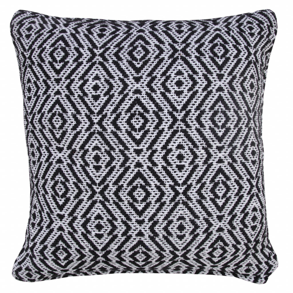 20" X 20" Black And White 100% Cotton Geometric Zippered Pillow