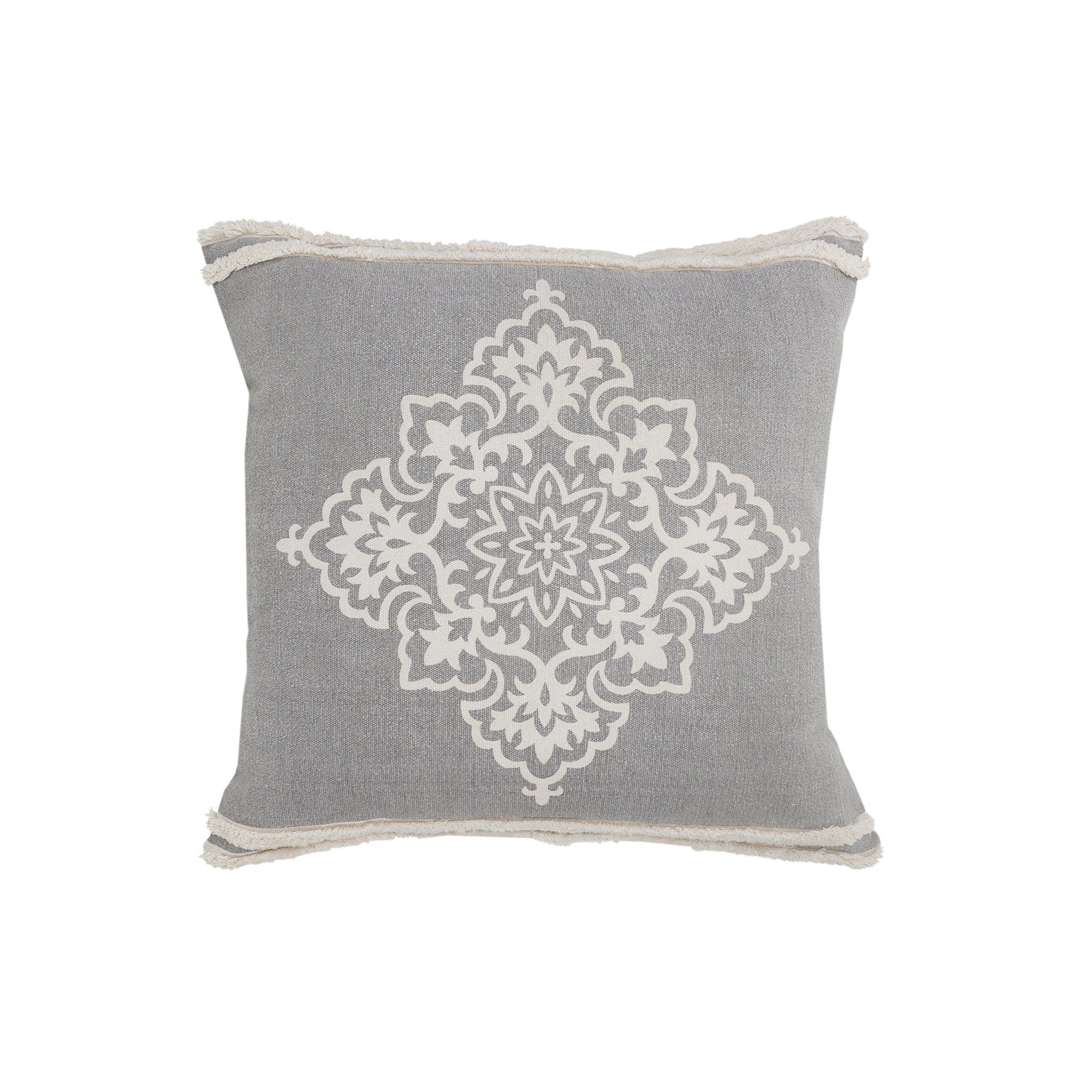 24" X 24" Light Gray And White 100% Cotton Geometric Zippered Pillow