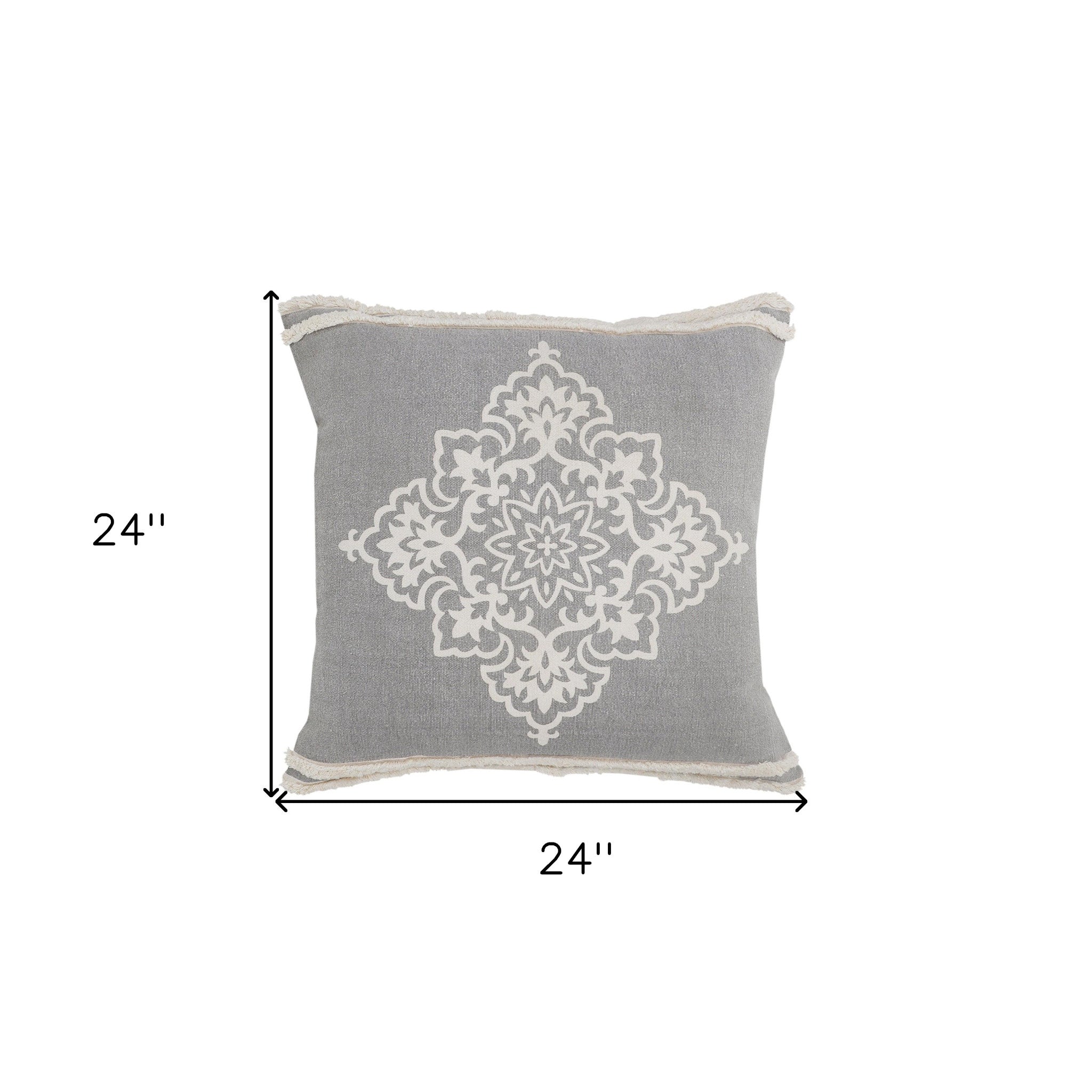 24" X 24" Light Gray And White 100% Cotton Geometric Zippered Pillow