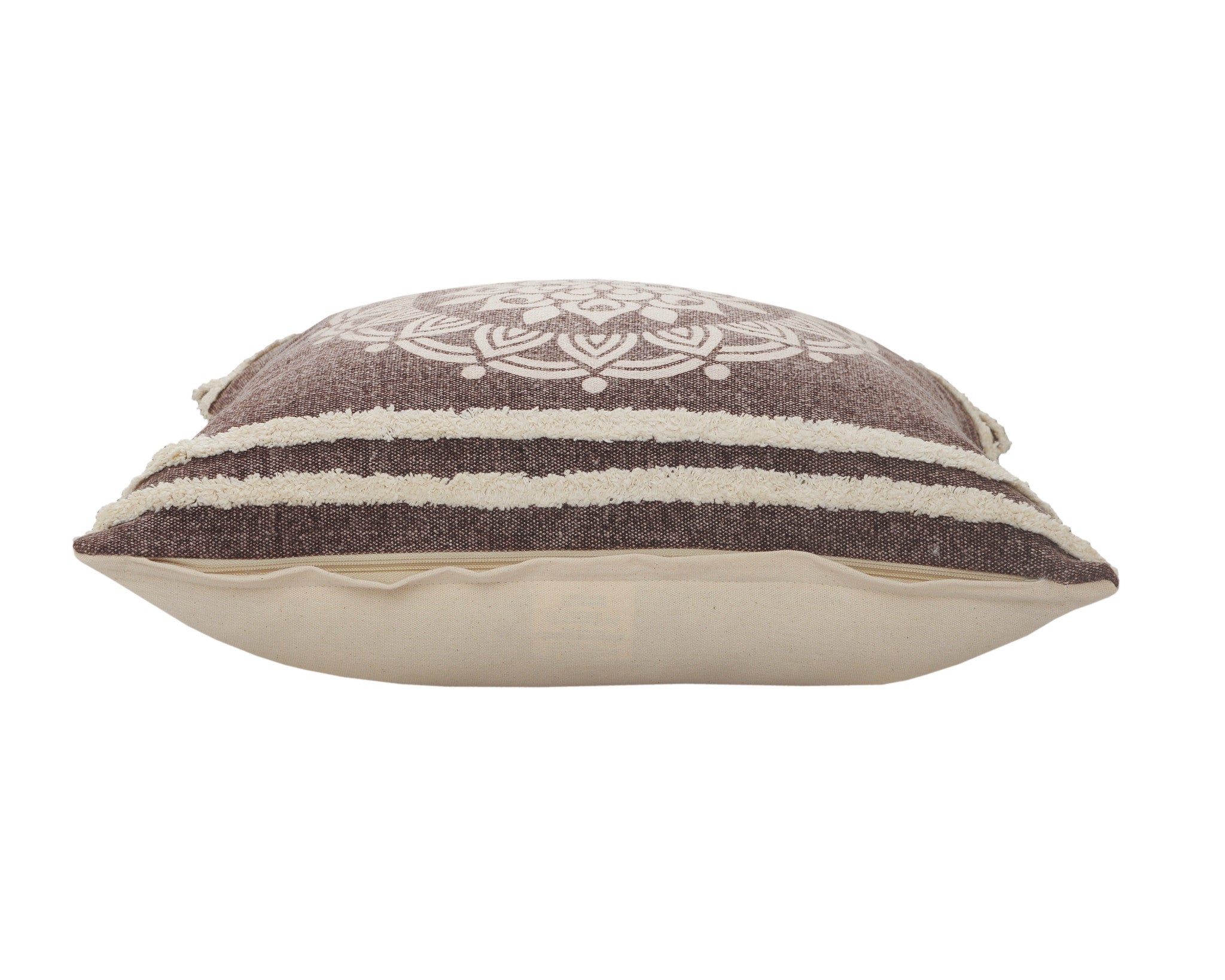 26" X 26" Brown And White 100% Cotton Striped Zippered Pillow