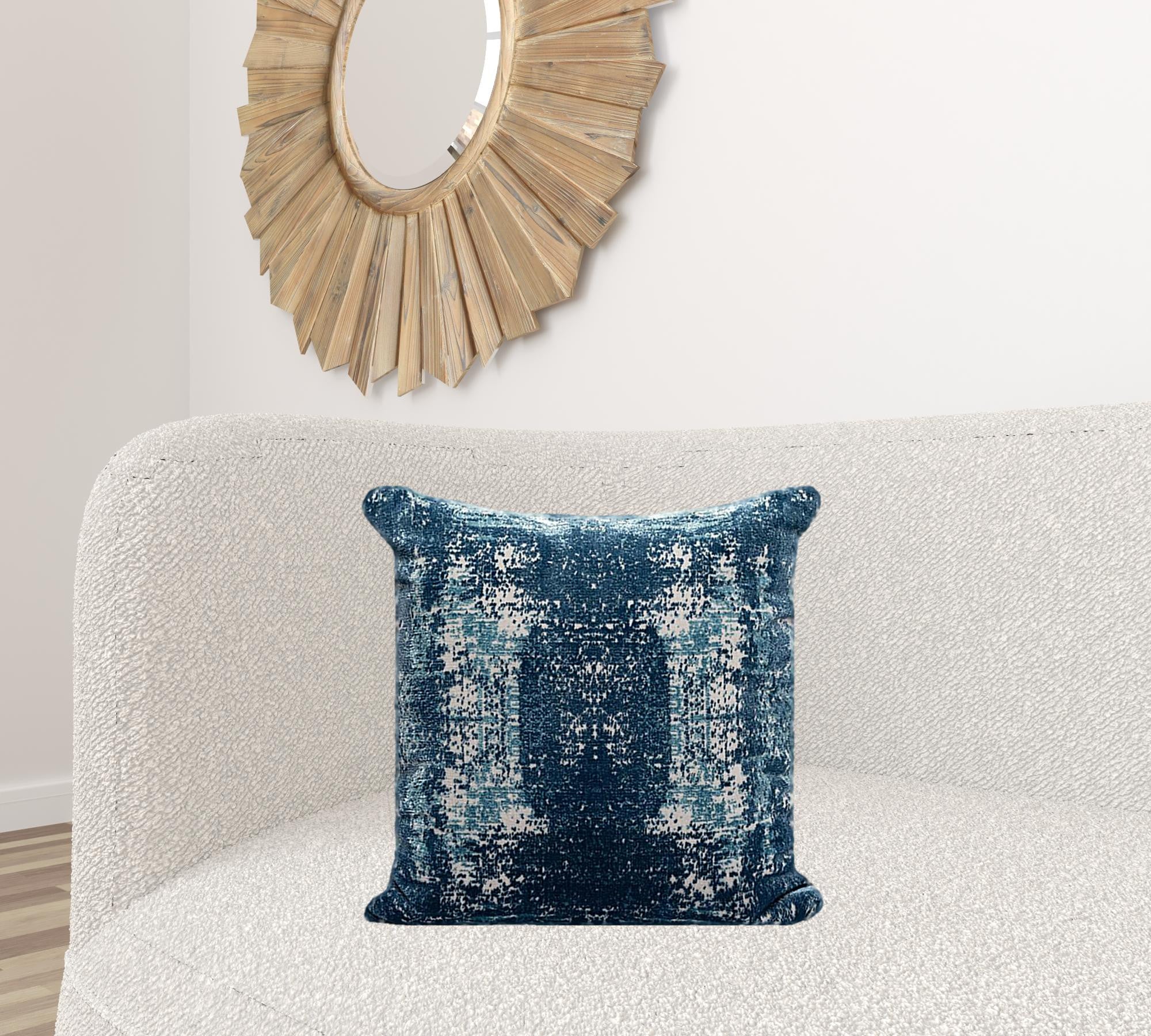 20" X 20" Blue And Ivory Polyester Abstract Zippered Pillow