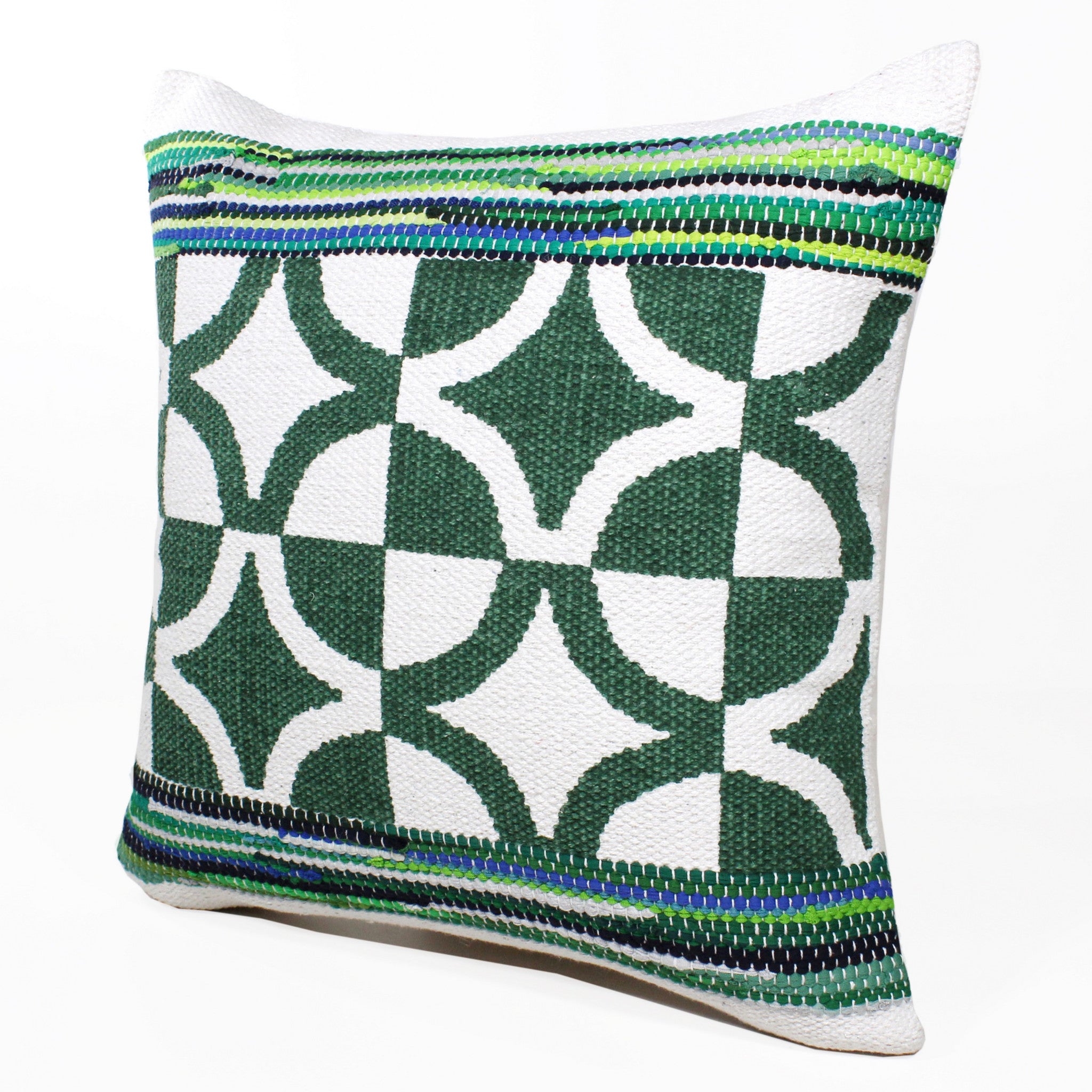 20" Green and White Cotton Throw Pillow