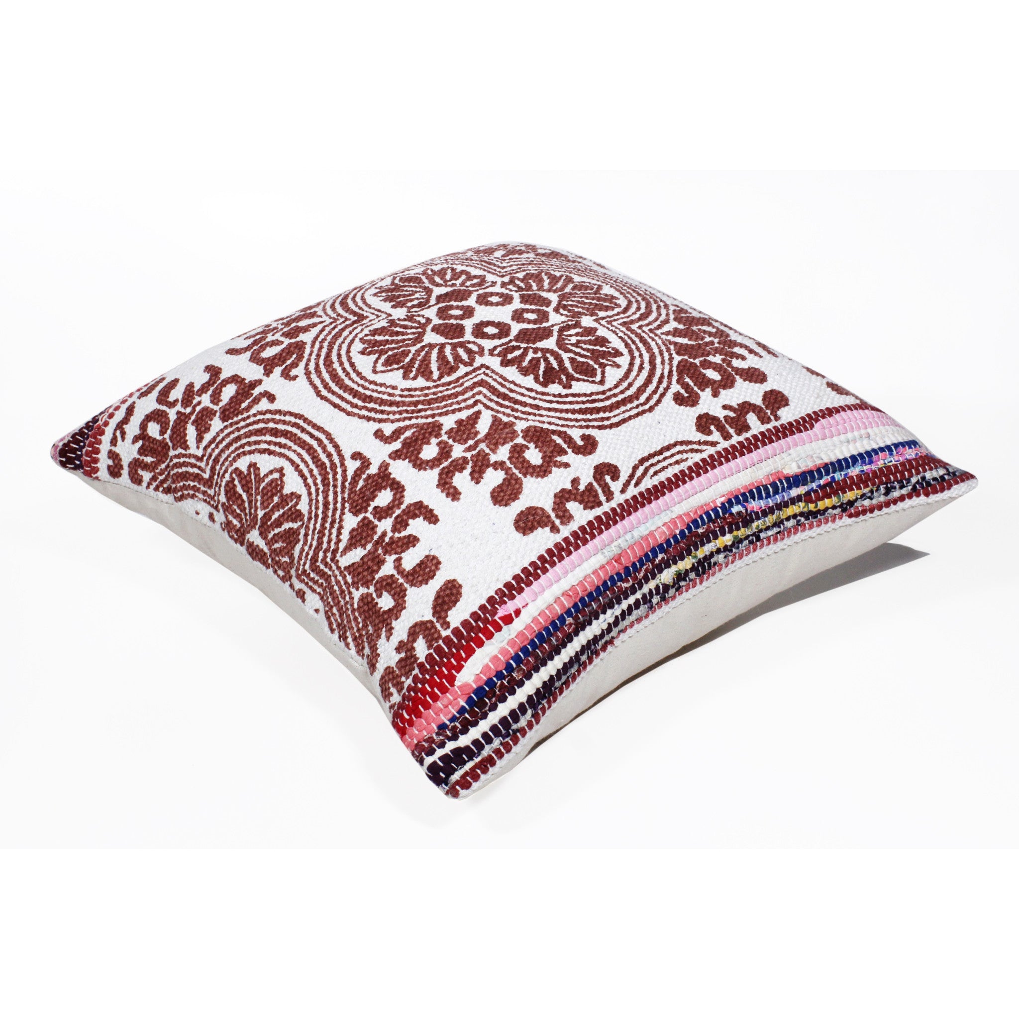 20" X 20" Red White Purple And Pink 100% Cotton Geometric Zippered Pillow