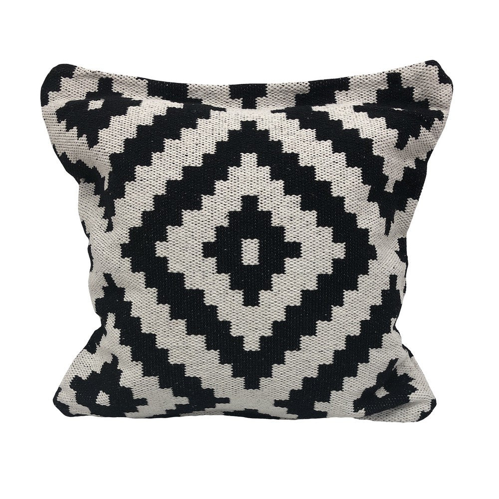 24" X 24" Black and White Geometric Cotton Zippered Pillow