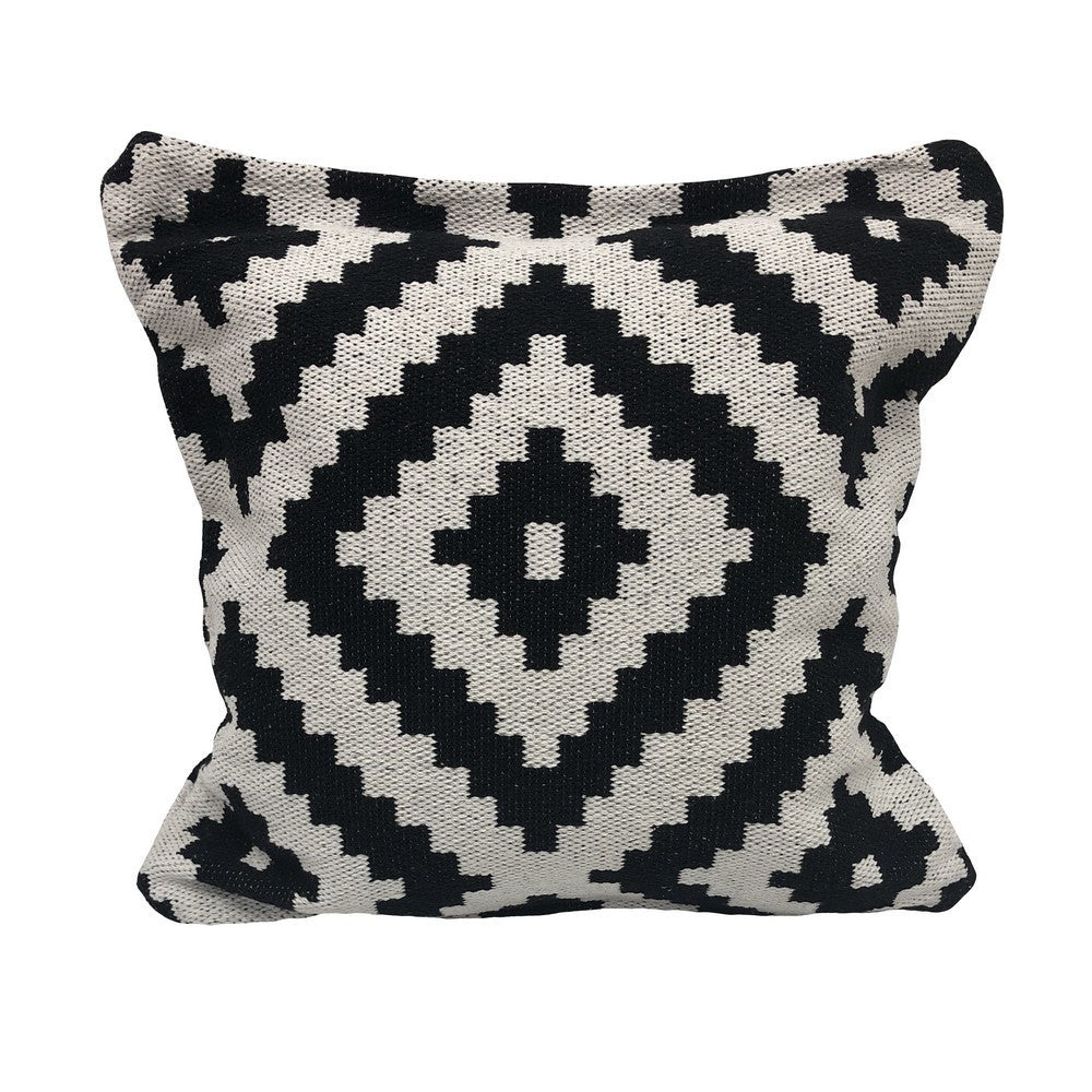 24" X 24" Black and White Geometric Cotton Zippered Pillow