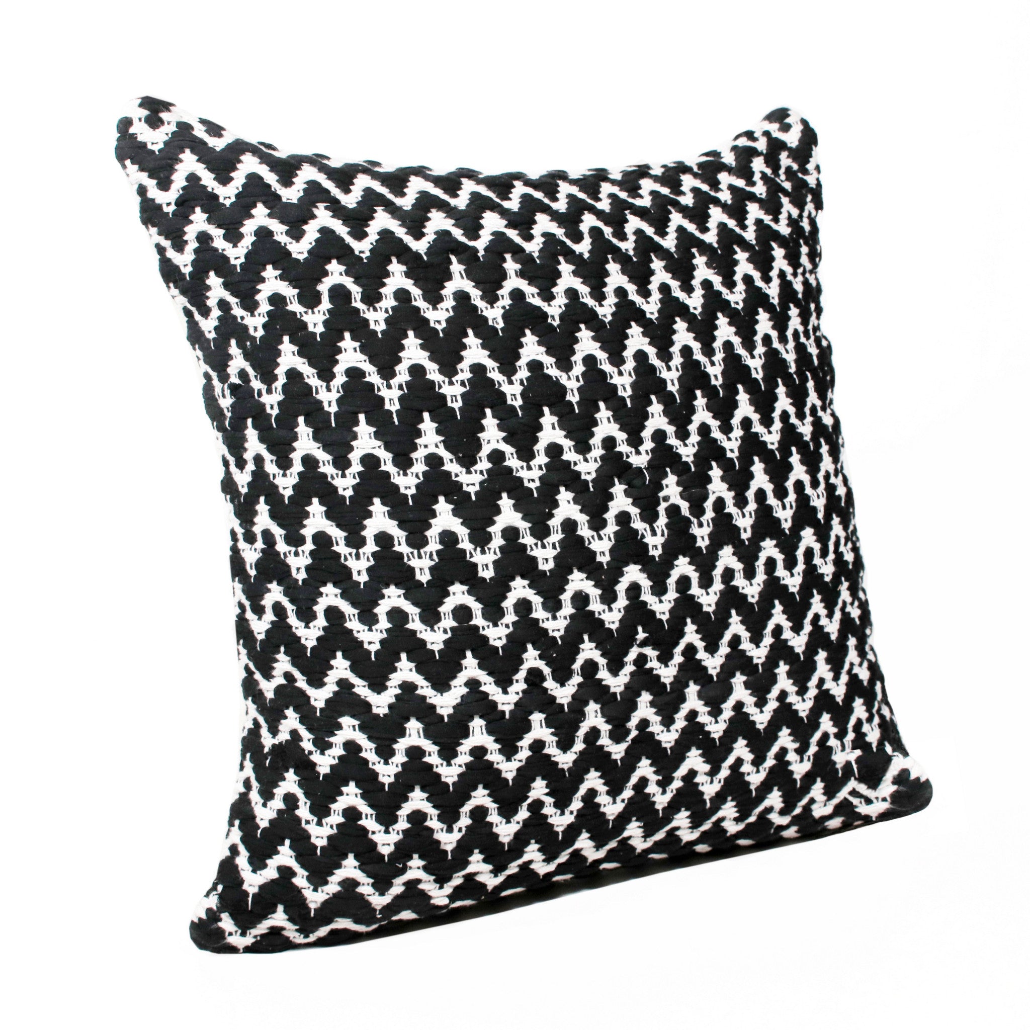 20" X 20" Black And White Polyester Chevron Zippered Pillow