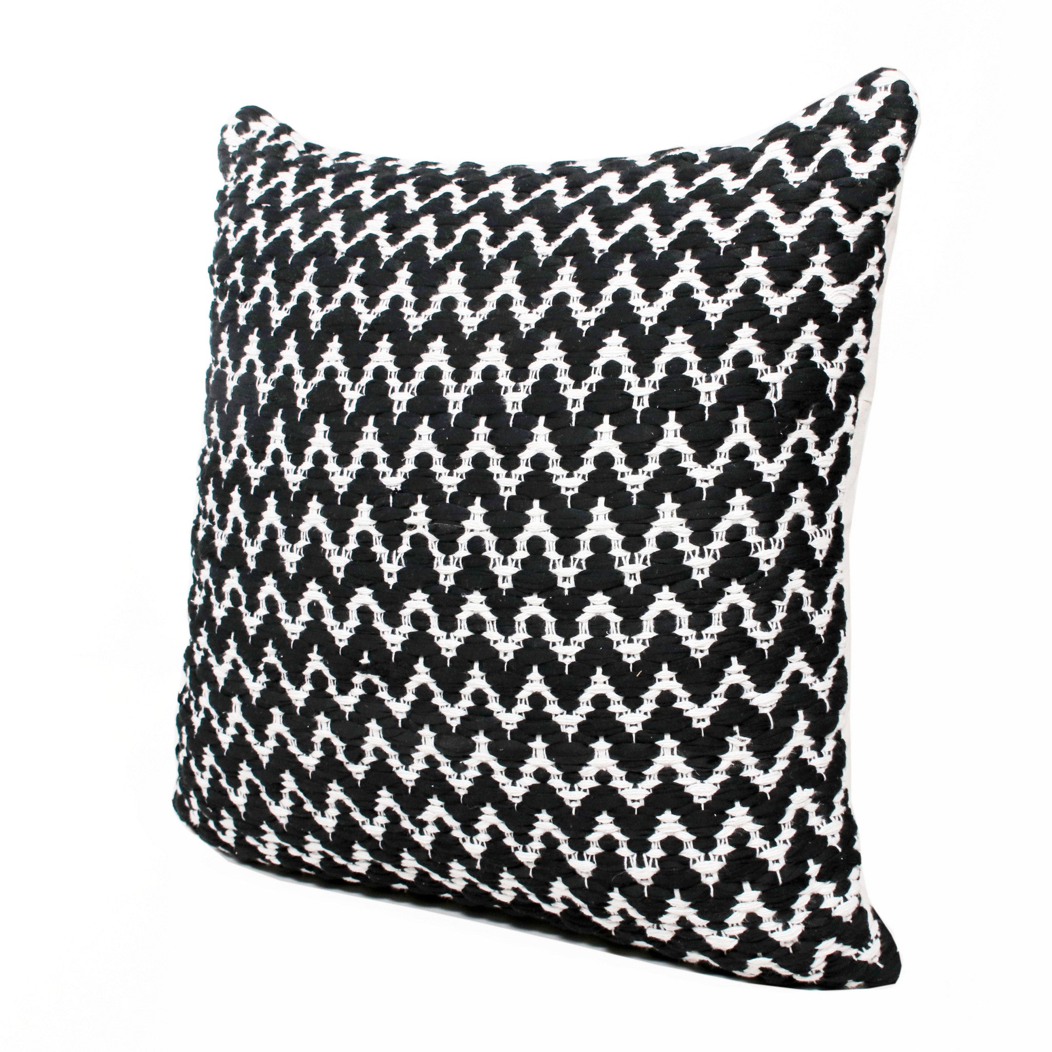 20" X 20" Black And White Polyester Chevron Zippered Pillow