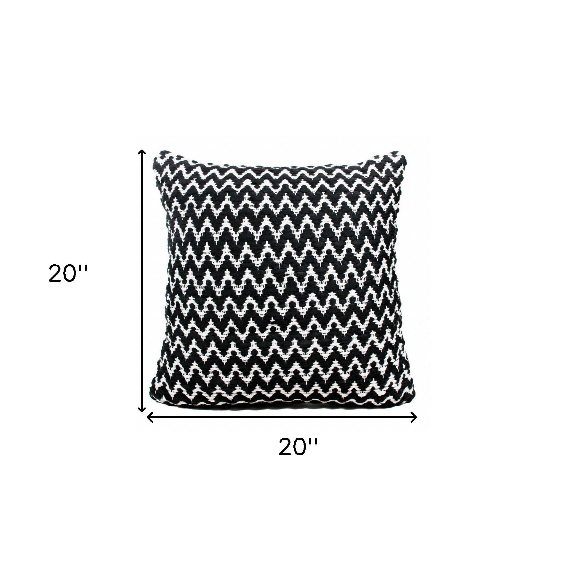 20" X 20" Black And White Polyester Chevron Zippered Pillow