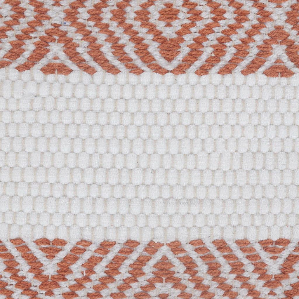 20" X 20" Orange And White 100% Cotton Striped Zippered Pillow