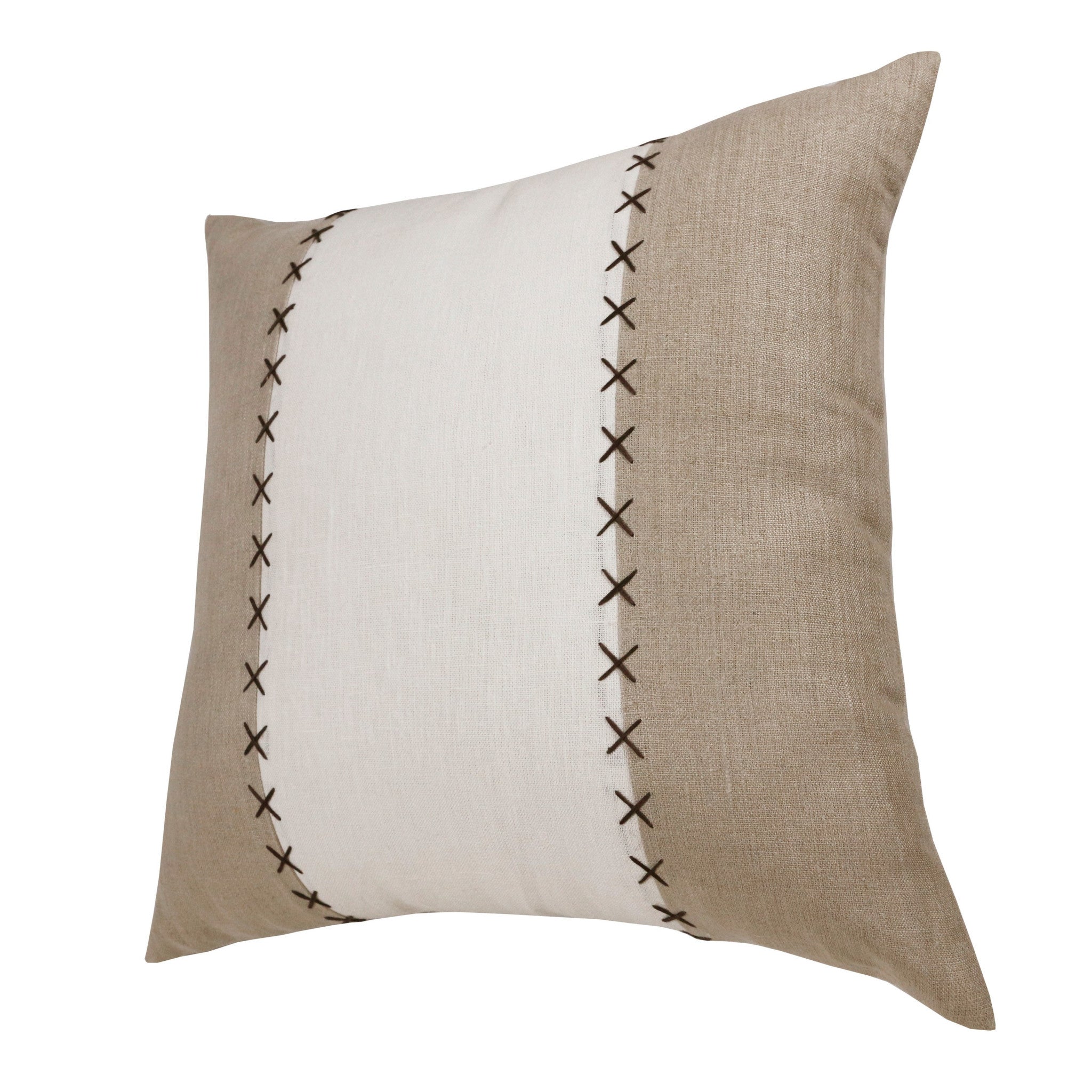 20" X 20" Gray And Tan Linen Patchwork Zippered Pillow