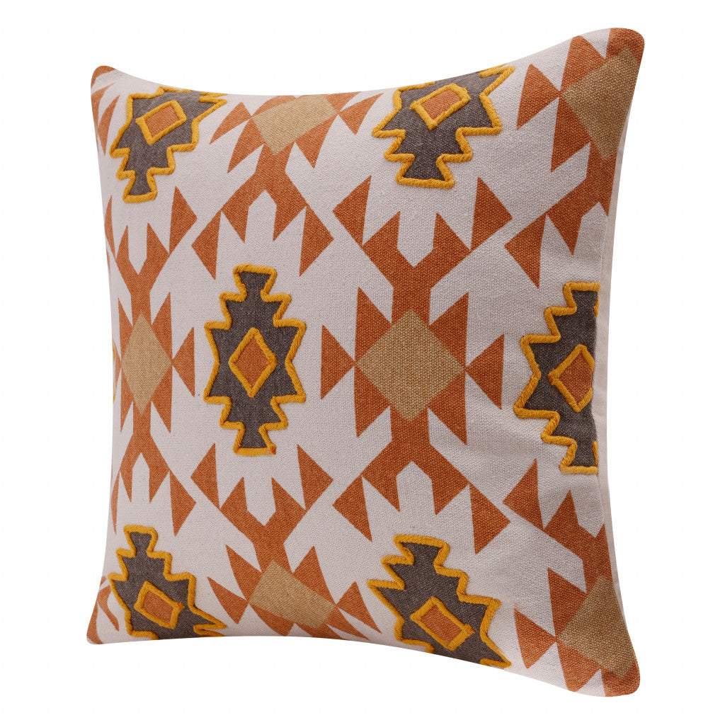 20" X 20" Orange 100% Cotton Geometric Zippered Pillow