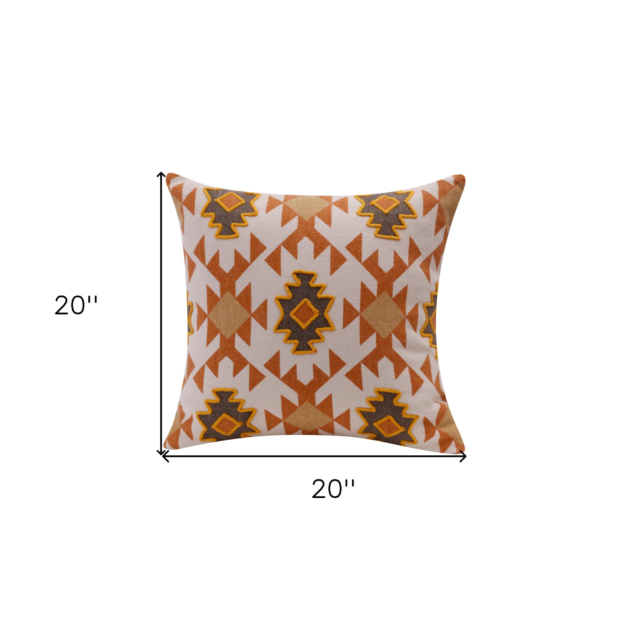 20" X 20" Orange 100% Cotton Geometric Zippered Pillow