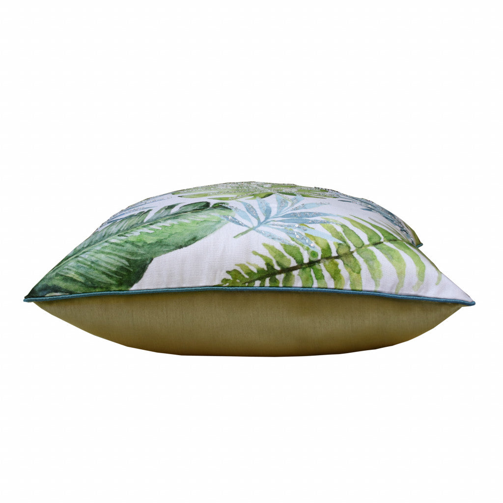 20" X 20" Green And Blue Polyester Floral Zippered Pillow