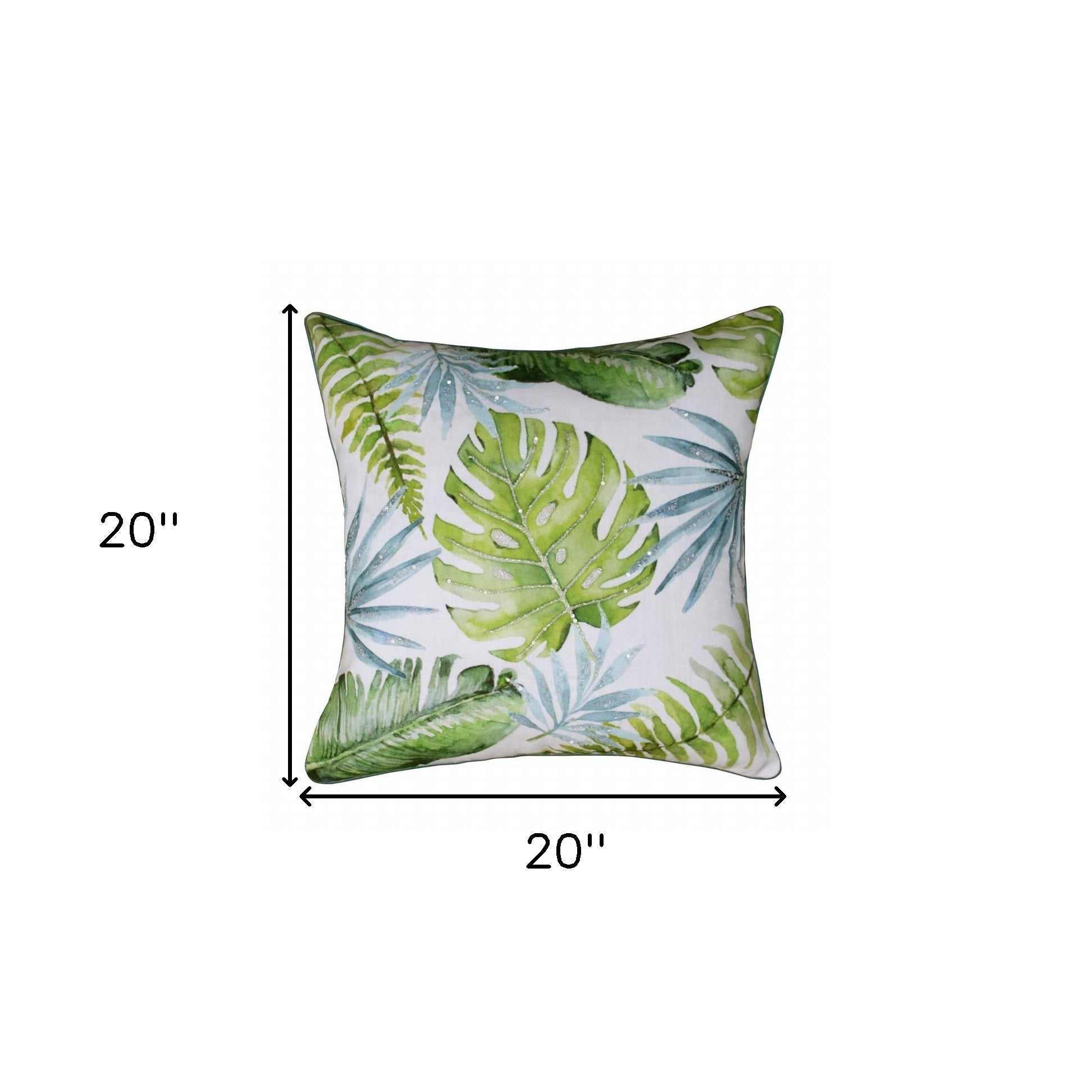 20" X 20" Green And Blue Polyester Floral Zippered Pillow