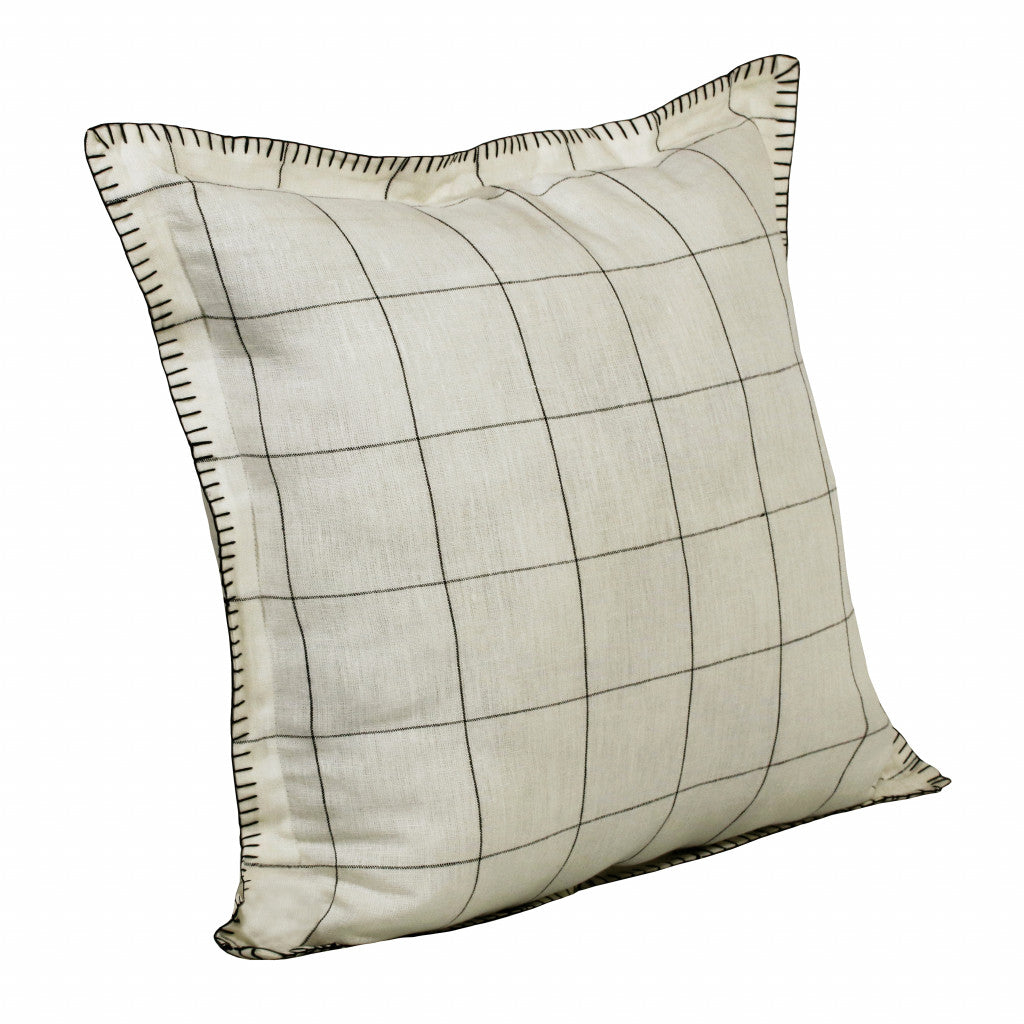 20" X 20" Ivory And Black Linen Geometric Zippered Pillow