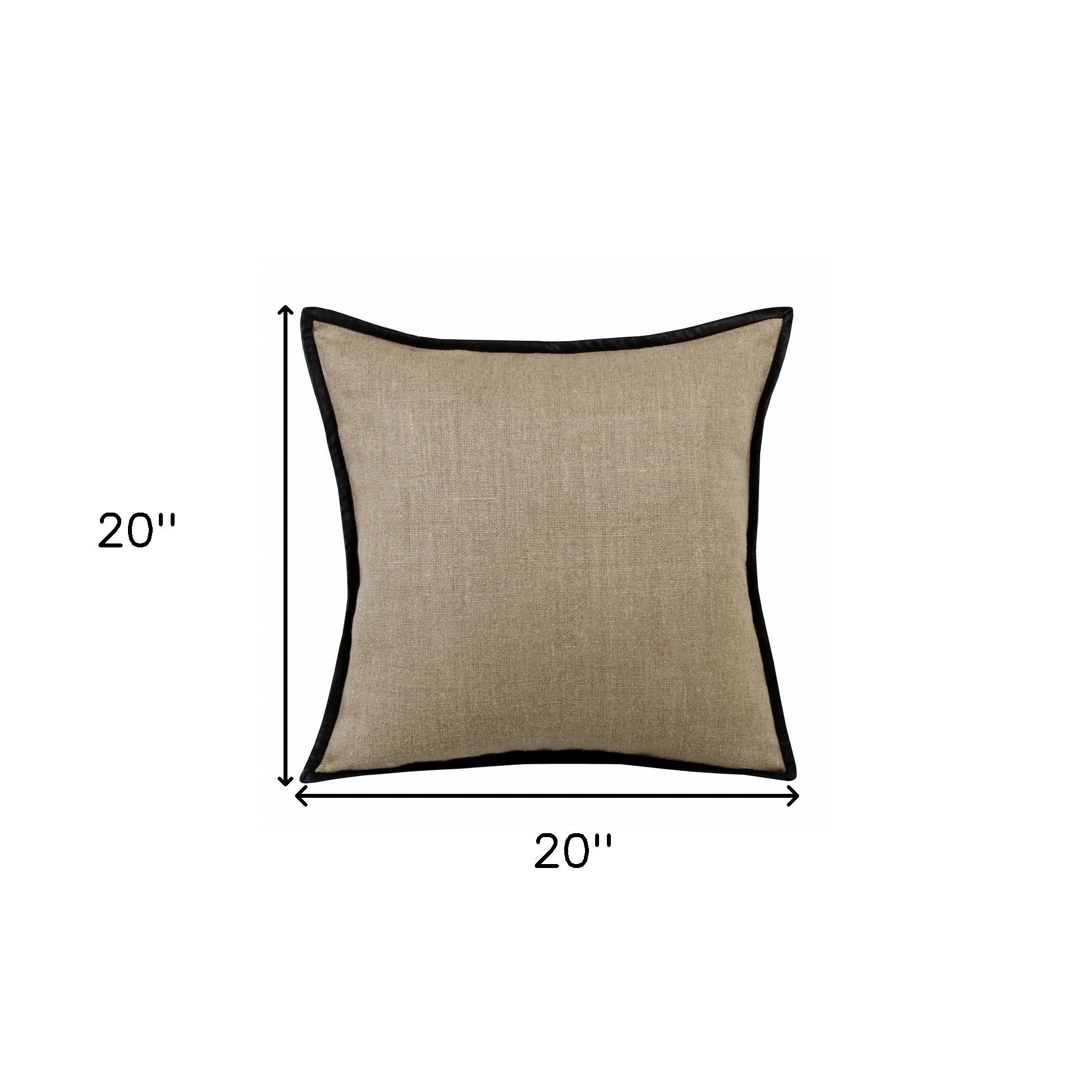 20" X 20" Tan And Black Linen Zippered Pillow