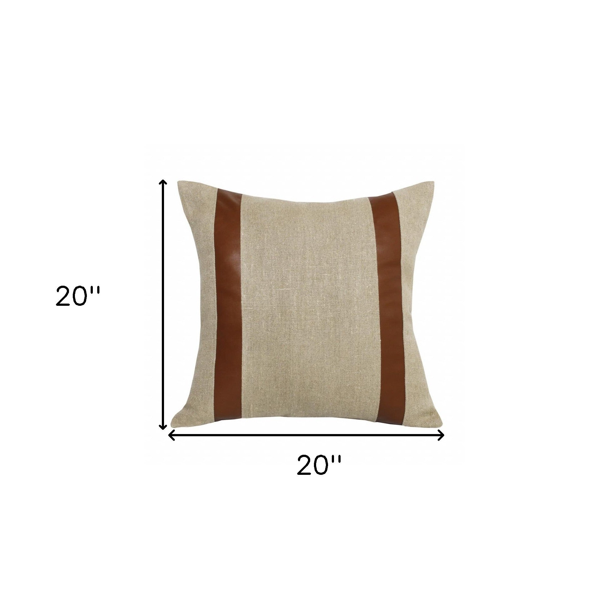 20" X 20" Beige And Brown Linen Striped Zippered Pillow