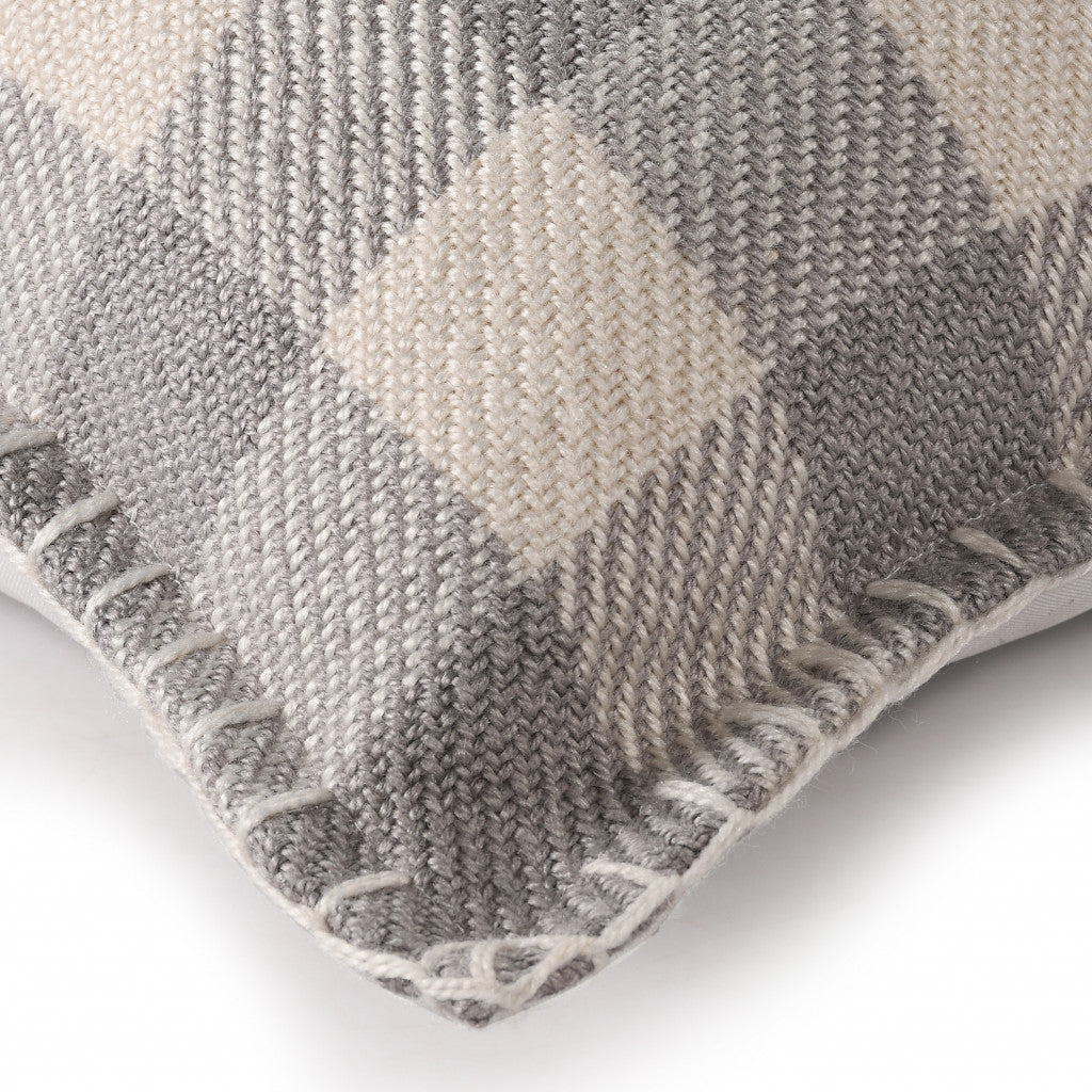 20" X 20" Light Gray And Ivory Polyester Plaid Zippered Pillow