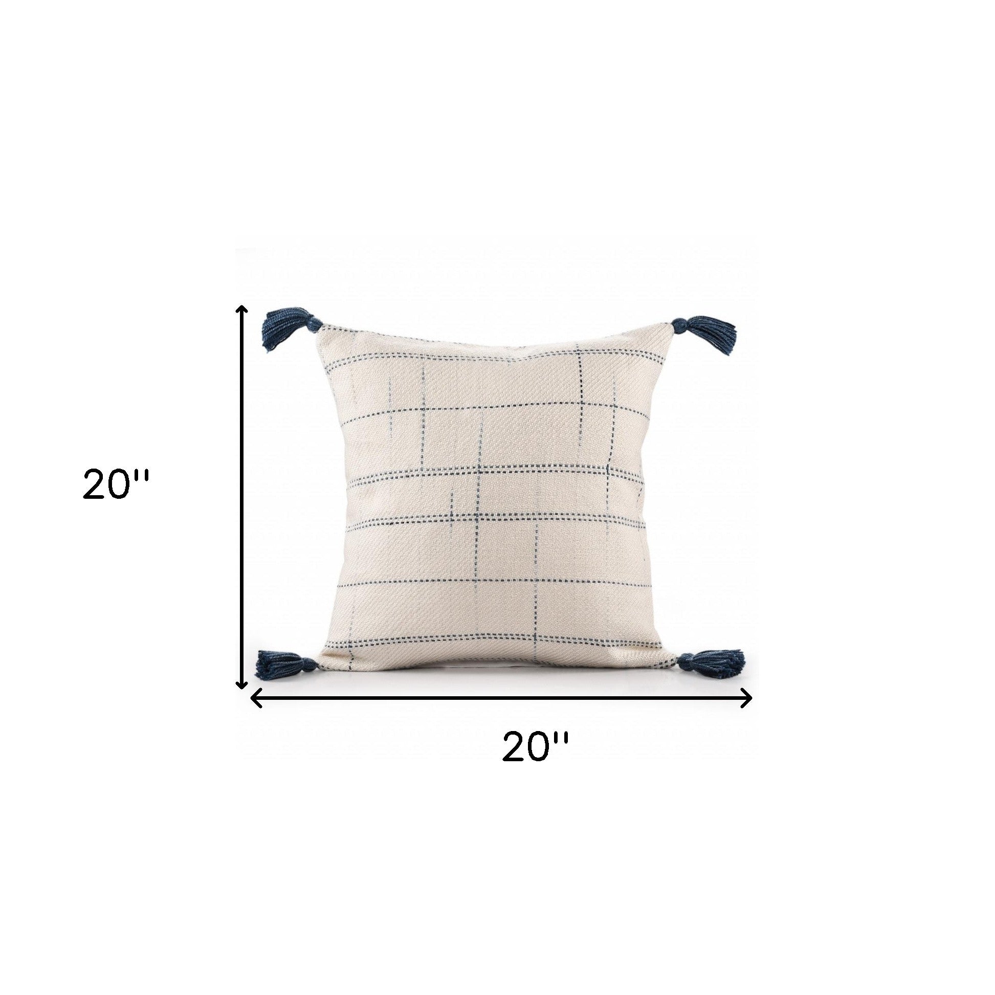 20" X 20" Ivory And Blue Polyester Geometric Zippered Pillow